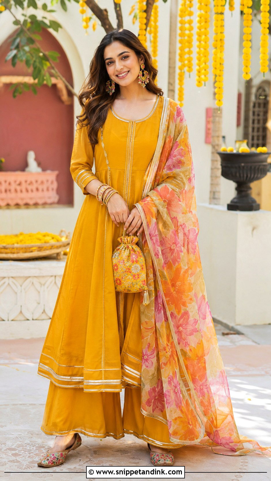 Mustard Haldi Anarkali With Palazzo Pants - Snippet and Ink - 20 Wedding Anarkali Ideas