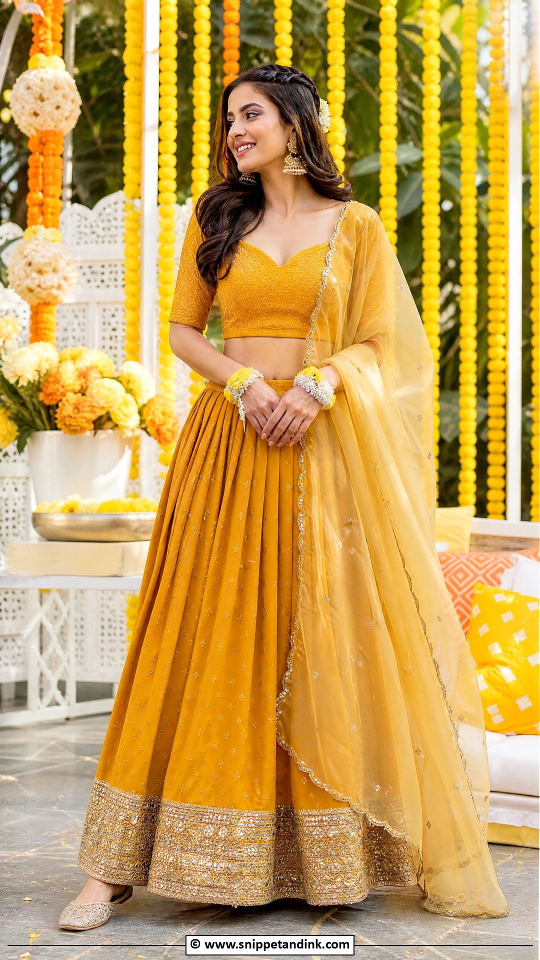 Mustard Haldi Lehenga Set - Snippet and Ink - 35 Latest Haldi Outfits