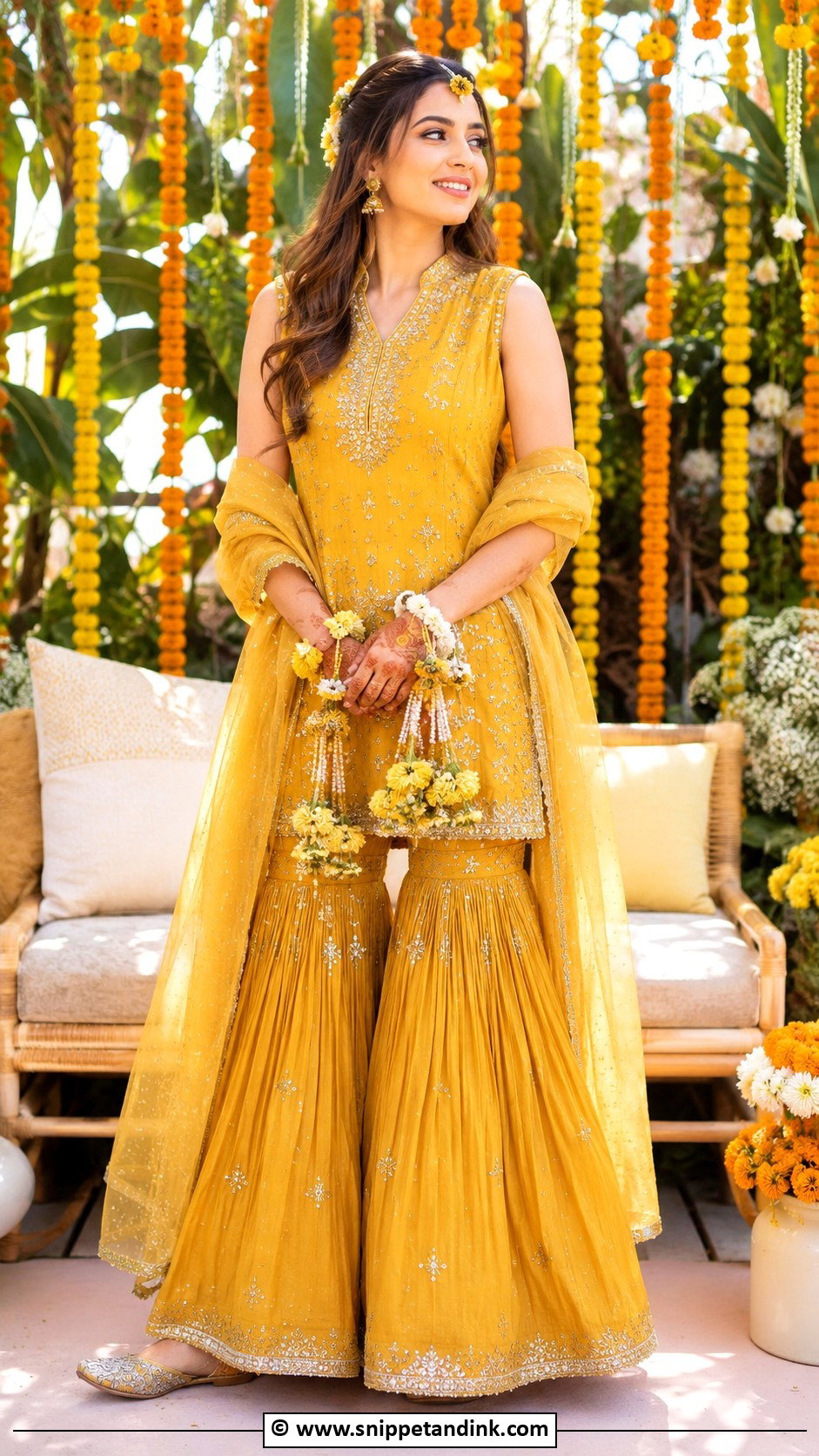 Mustard Haldi Sharara For Bride - Snippet and Ink - 30 Haldi Outfit Ideas for Bride