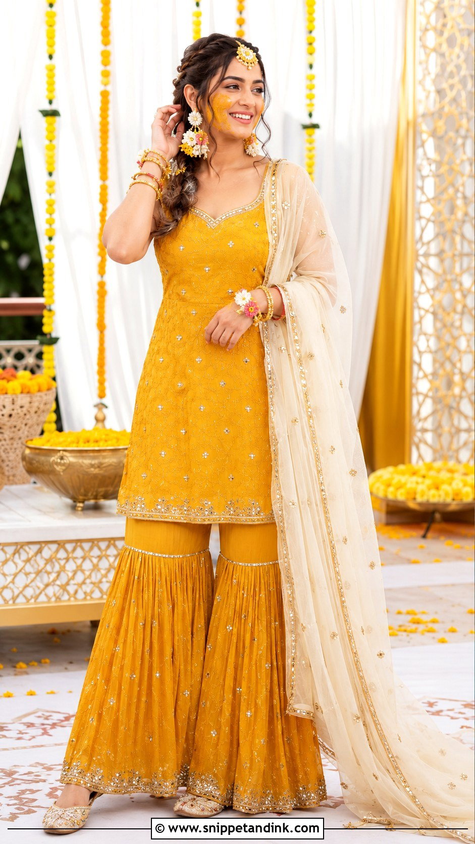 Mustard Haldi Sharara Set - Snippet and Ink - 30 Indian Bridal Haldi Outfit Ideas