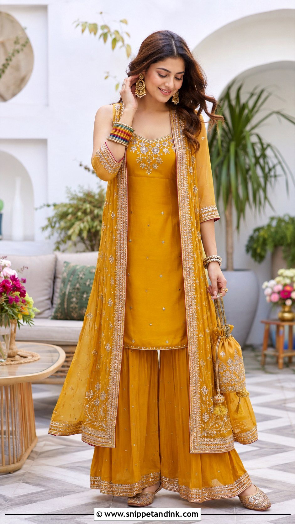 Mustard Heavy Palazzo Suit With Embroidered Jacket - Snippet and Ink - 20 Heavy Dress for Wedding Ideas