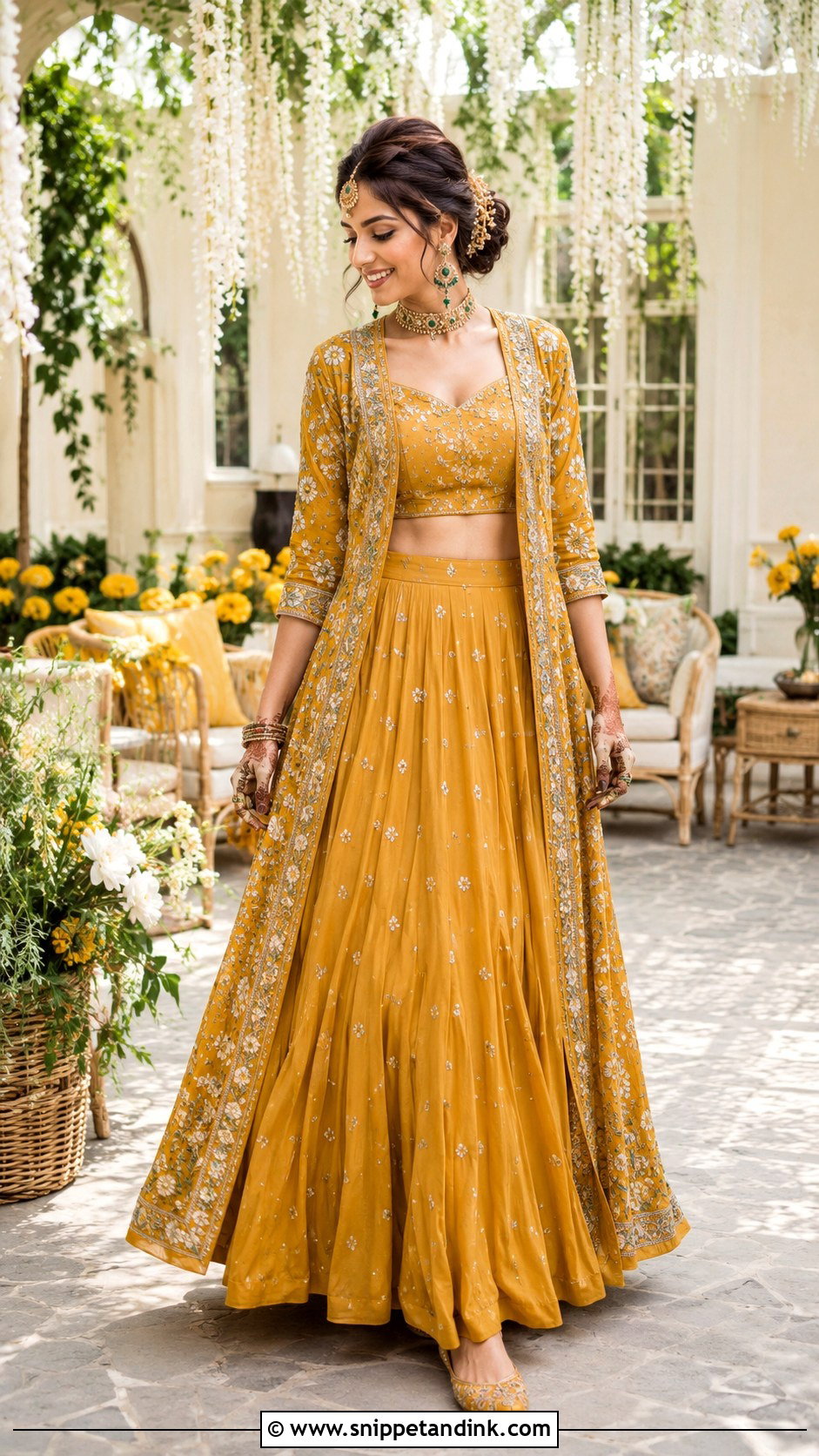 Mustard Jacket Lehenga For Mehendi - Snippet and Ink - 20 Mehendi Function Outfit Brides Ideas