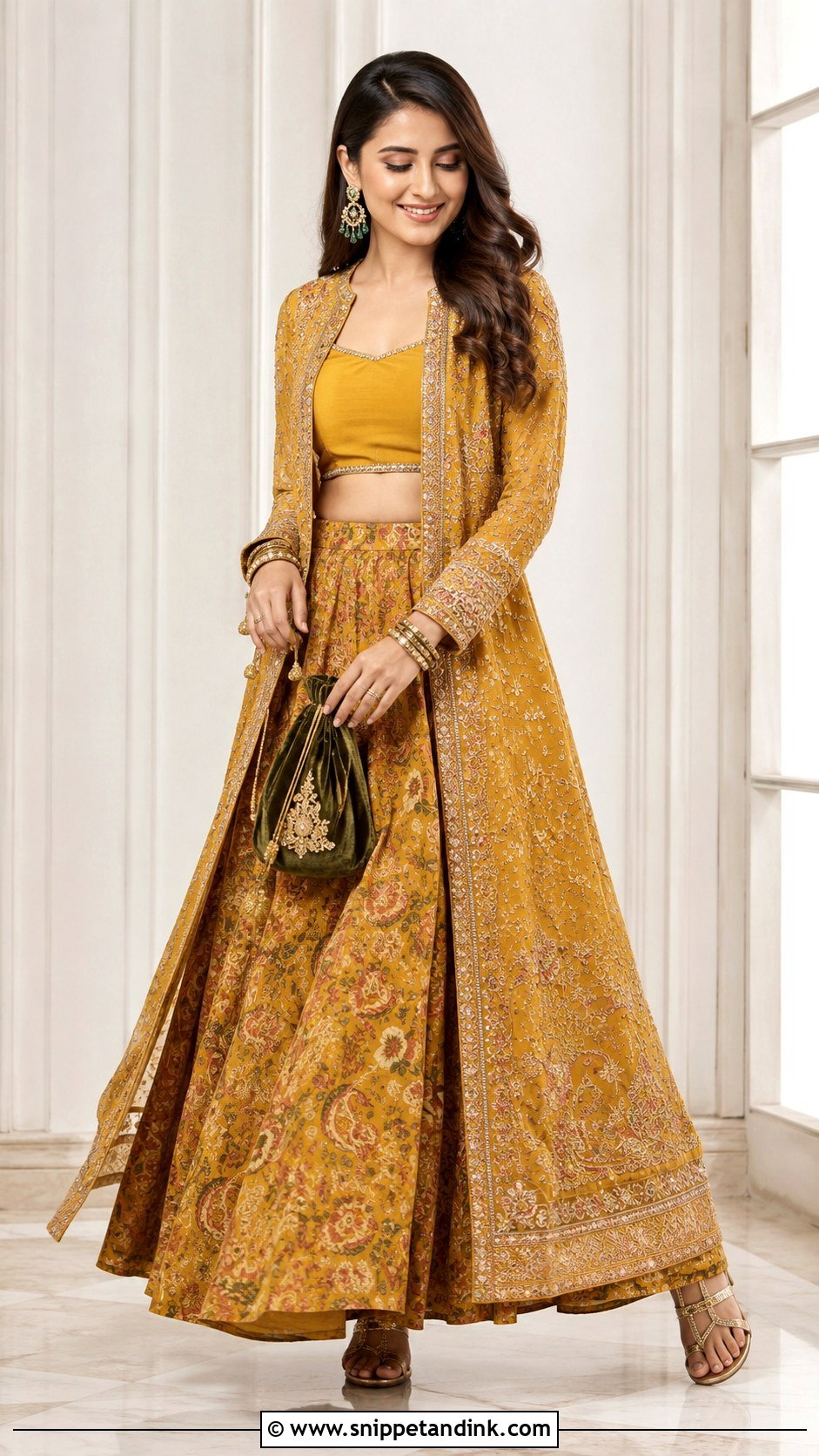 Mustard Jacket Lehenga Mehndi Outfit - Snippet and Ink - 20 Mehndi Day Outfits
