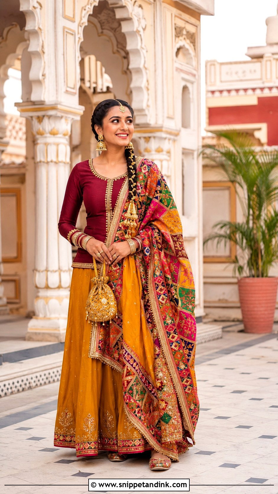 Mustard Jaggo Lengha With Phulkari Dupatta - Snippet and Ink - 20 Jaggo Lengha Ideas