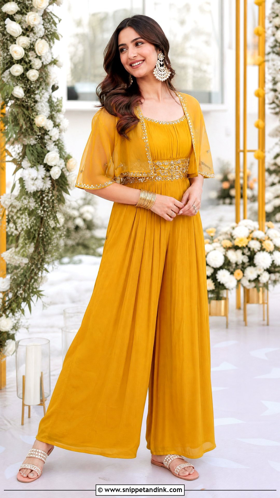 Mustard Jumpsuit Haldi Dress - Snippet and Ink - 20 Simple Haldi Dress Ideas for Sisters