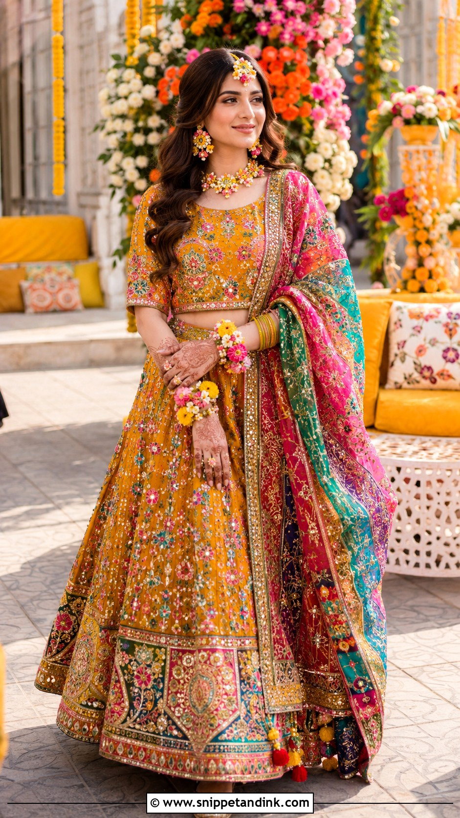 Mustard Kashees Mehndi Lehenga - Snippet and Ink - 20 Kashees Bridal Dresses