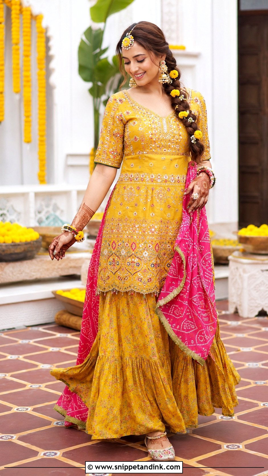 Mustard Kurta And Skirt Mehandi Outfit - Snippet and Ink - 20 Mehandi Outfits for Bride