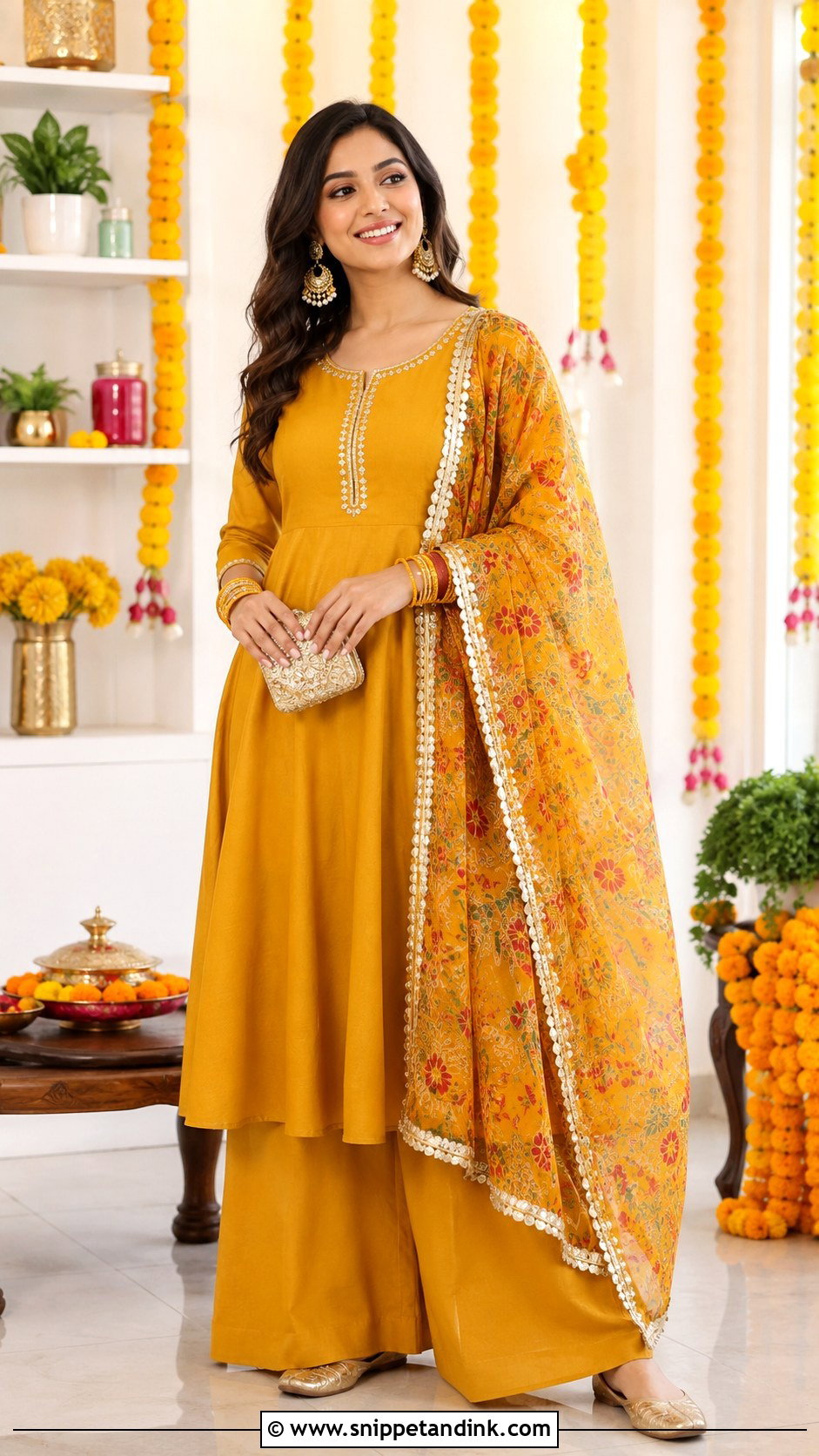 Mustard Kurta Palazzo Godh Bharai Outfit - Snippet and Ink - 25 Godh Bharai Outfit Ideas