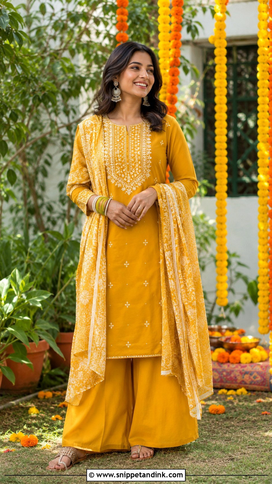 Mustard Kurta Palazzo Haldi Carnival Outfit - Snippet and Ink - 25 Haldi Carnival Outfit Ideas