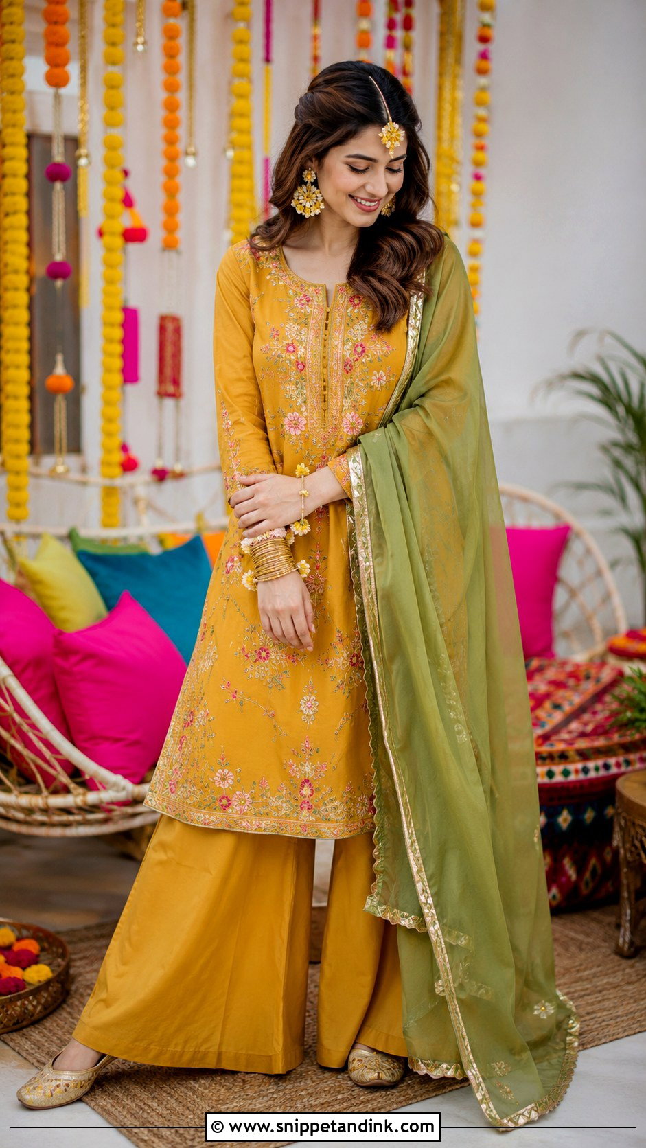 Mustard Kurta Palazzo Mehndi Dress - Snippet and Ink - 20 Mehndi Dress for Bridal Ideas