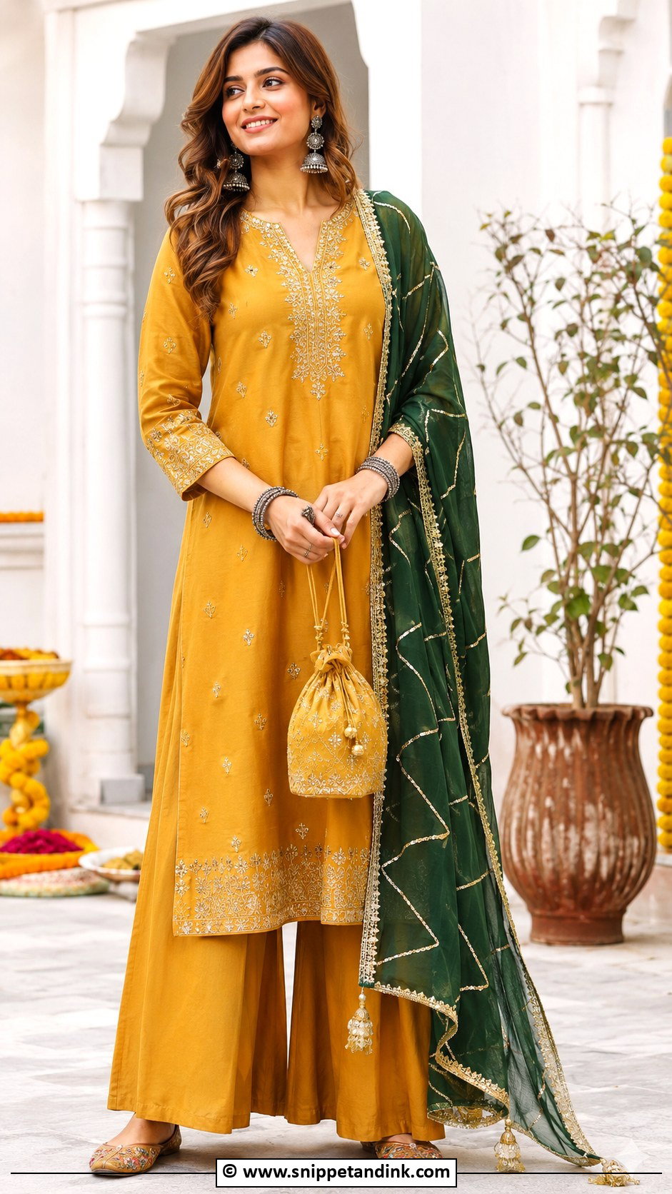 Mustard Kurta Palazzo Set For Mehendi - Snippet and Ink - 30 Mehendi Dress Ideas