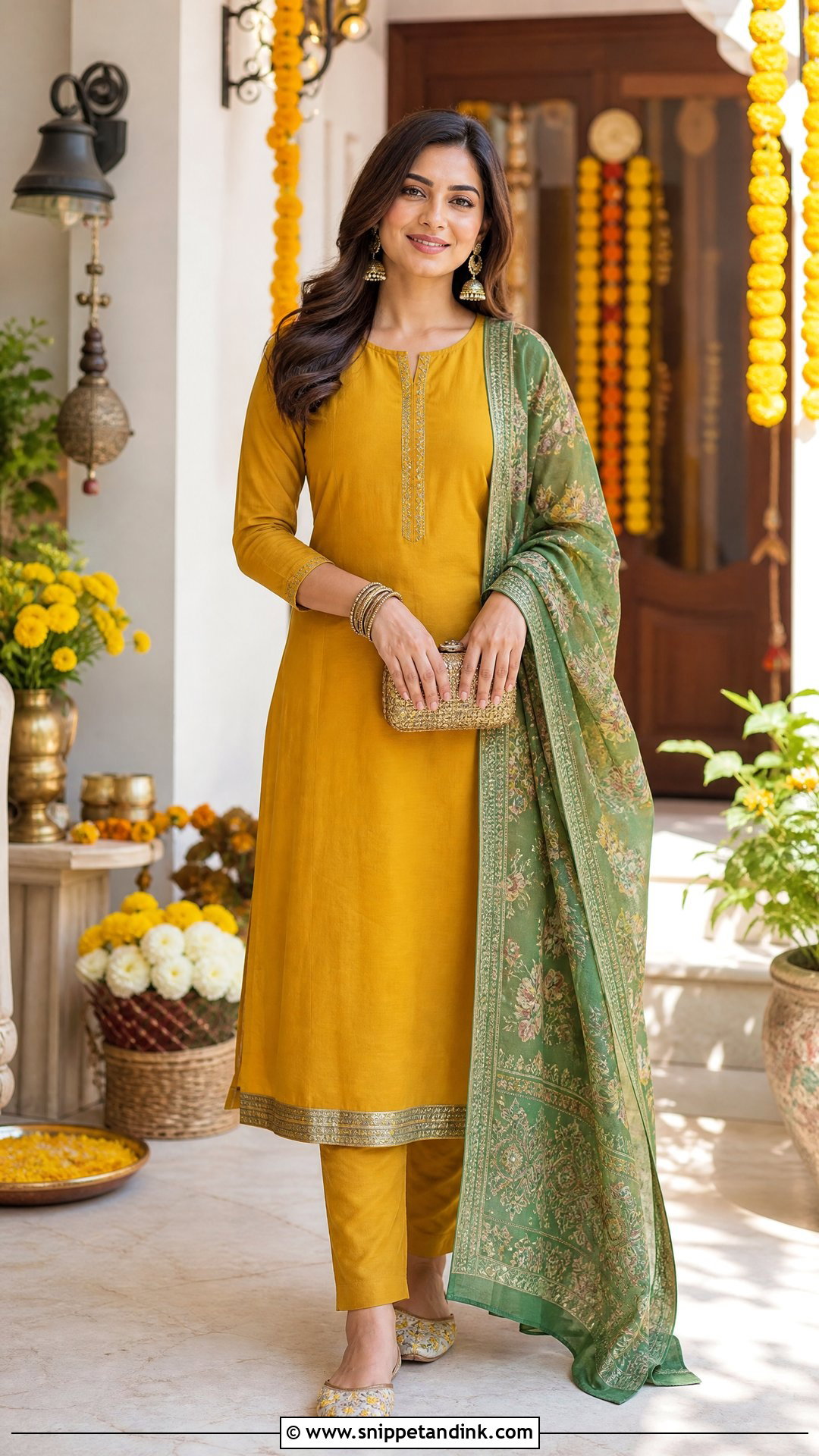 Mustard Kurta Set For Mehendi Function - Snippet and Ink - 25 Mehendi Function Outfit Ideas