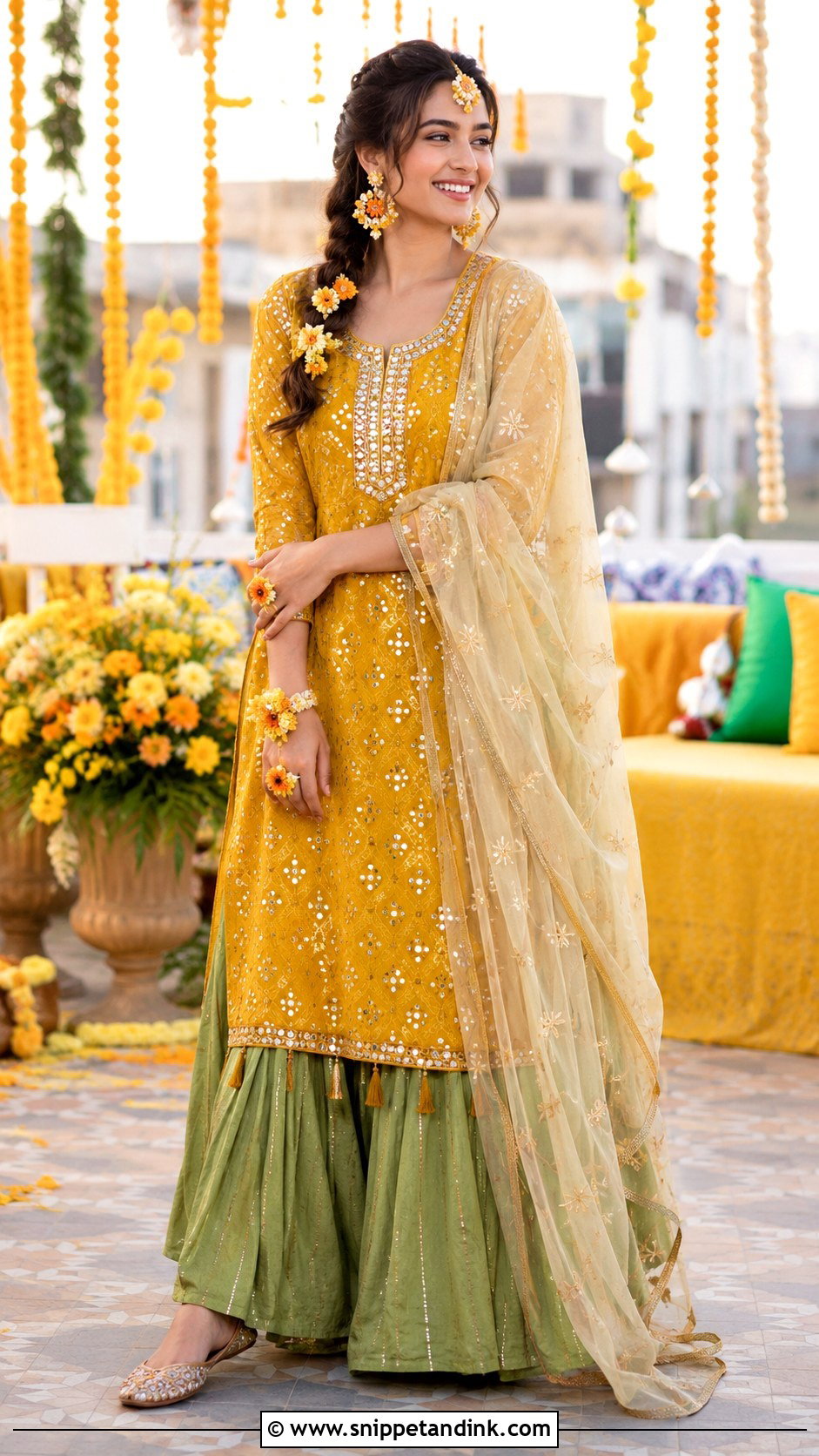 Mustard Kurta Skirt Mehendi Outfit - Snippet and Ink - 20 Bridal Mehendi Outfits