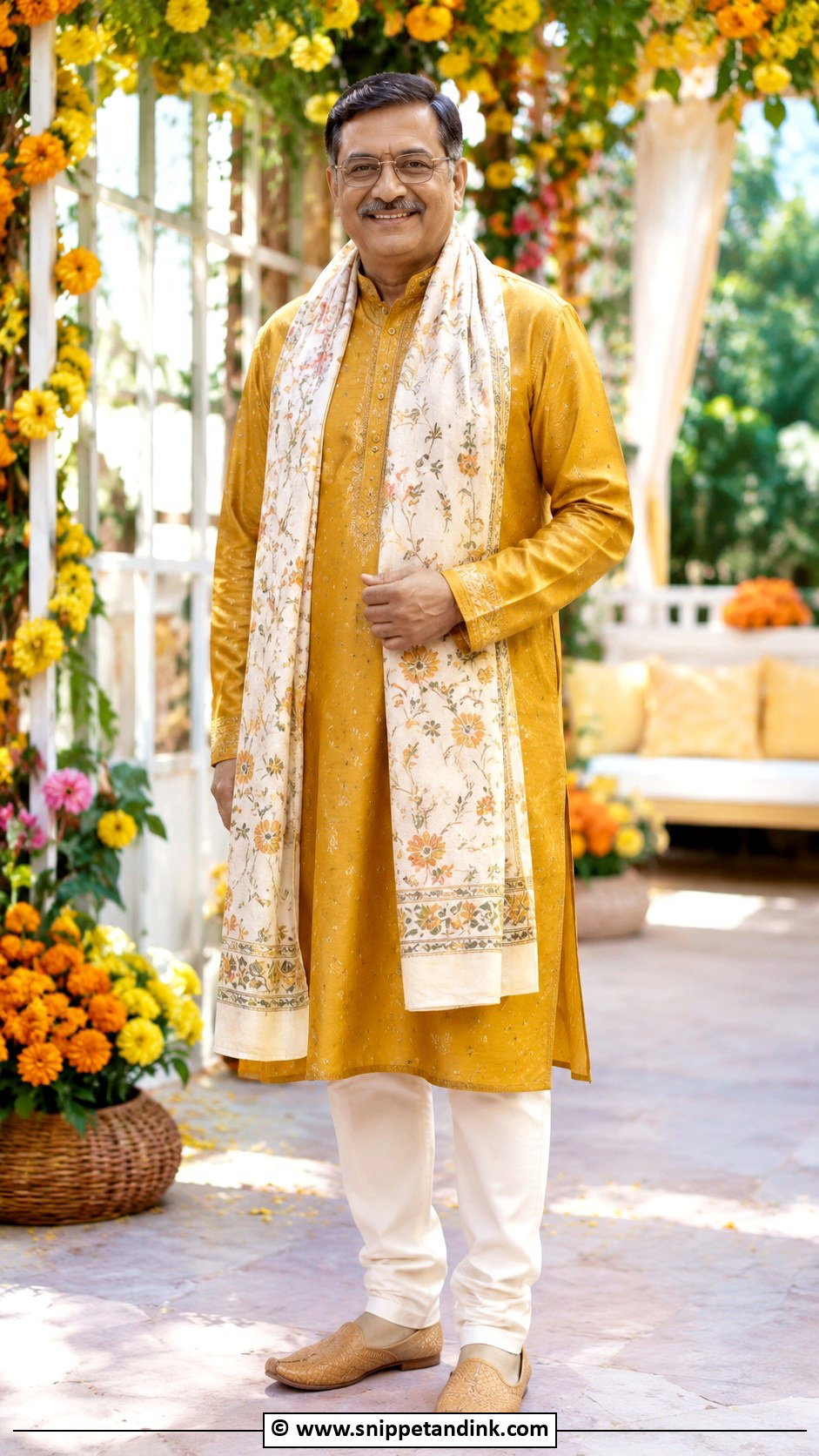 Mustard Kurta With Cream Pajama - Snippet and Ink - 25 Indian Bride's Father Outfit Ideas