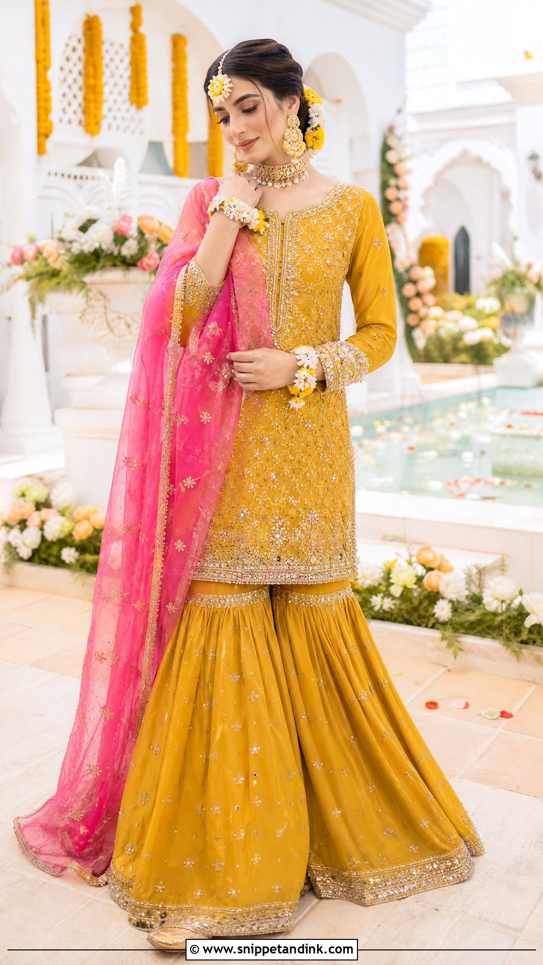 Mustard Kurta With Farshi Gharara Haldi Outfit - Snippet and Ink - 20 Pakistani Haldi Outfit Ideas