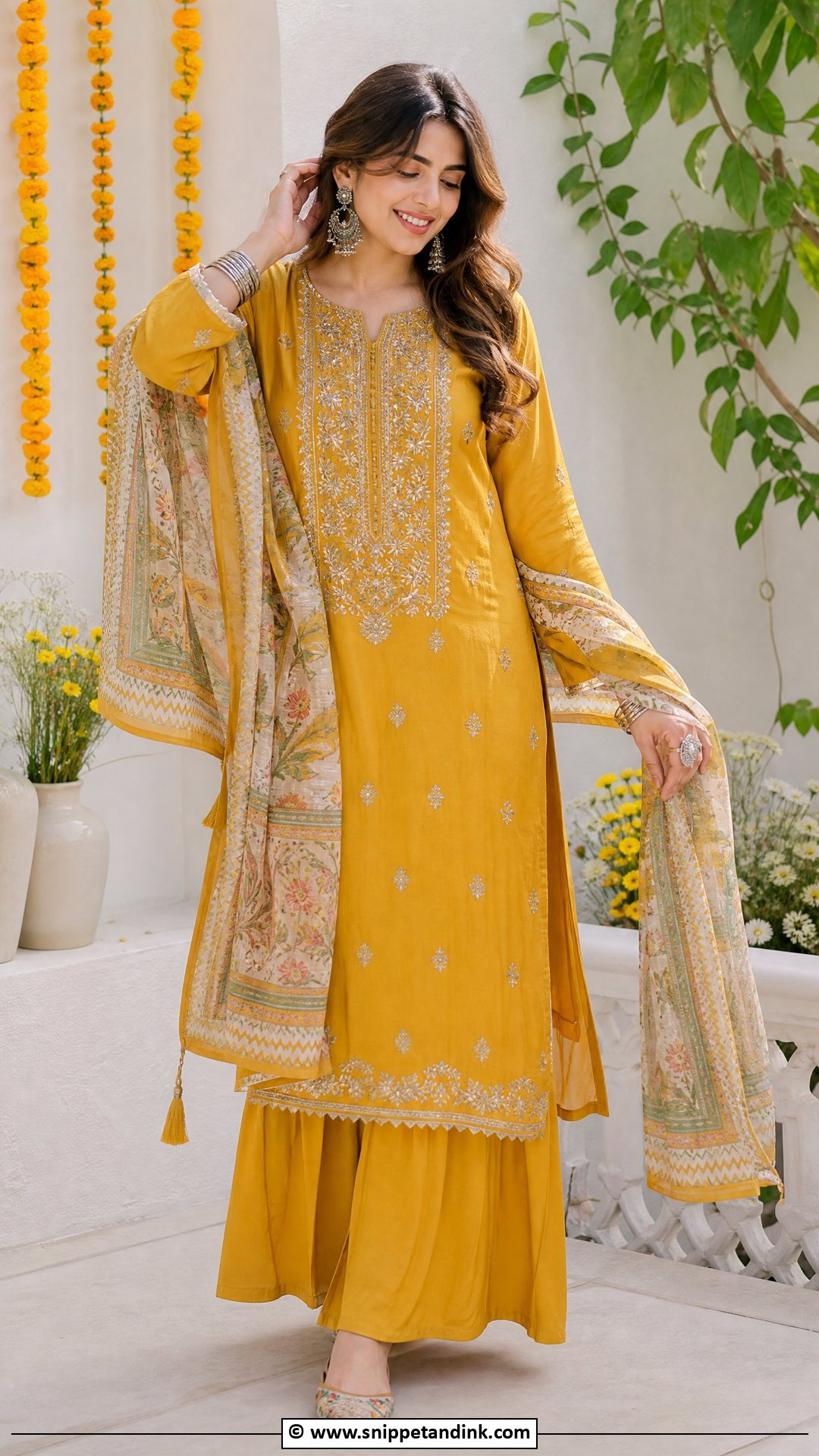 Mustard Kurta With Palazzo Pants - Snippet and Ink - 35 Mehndi Dress Ideas
