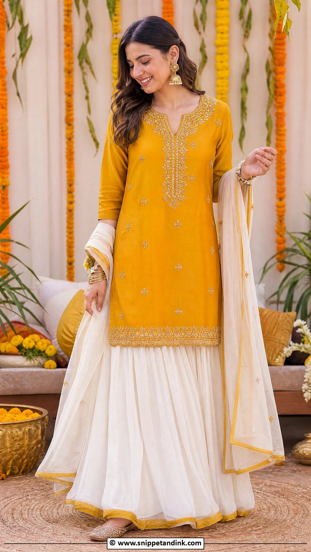 Mustard Kurta With Skirt Haldi Outfit - Snippet and Ink - 35 Haldi Outfit Ideas