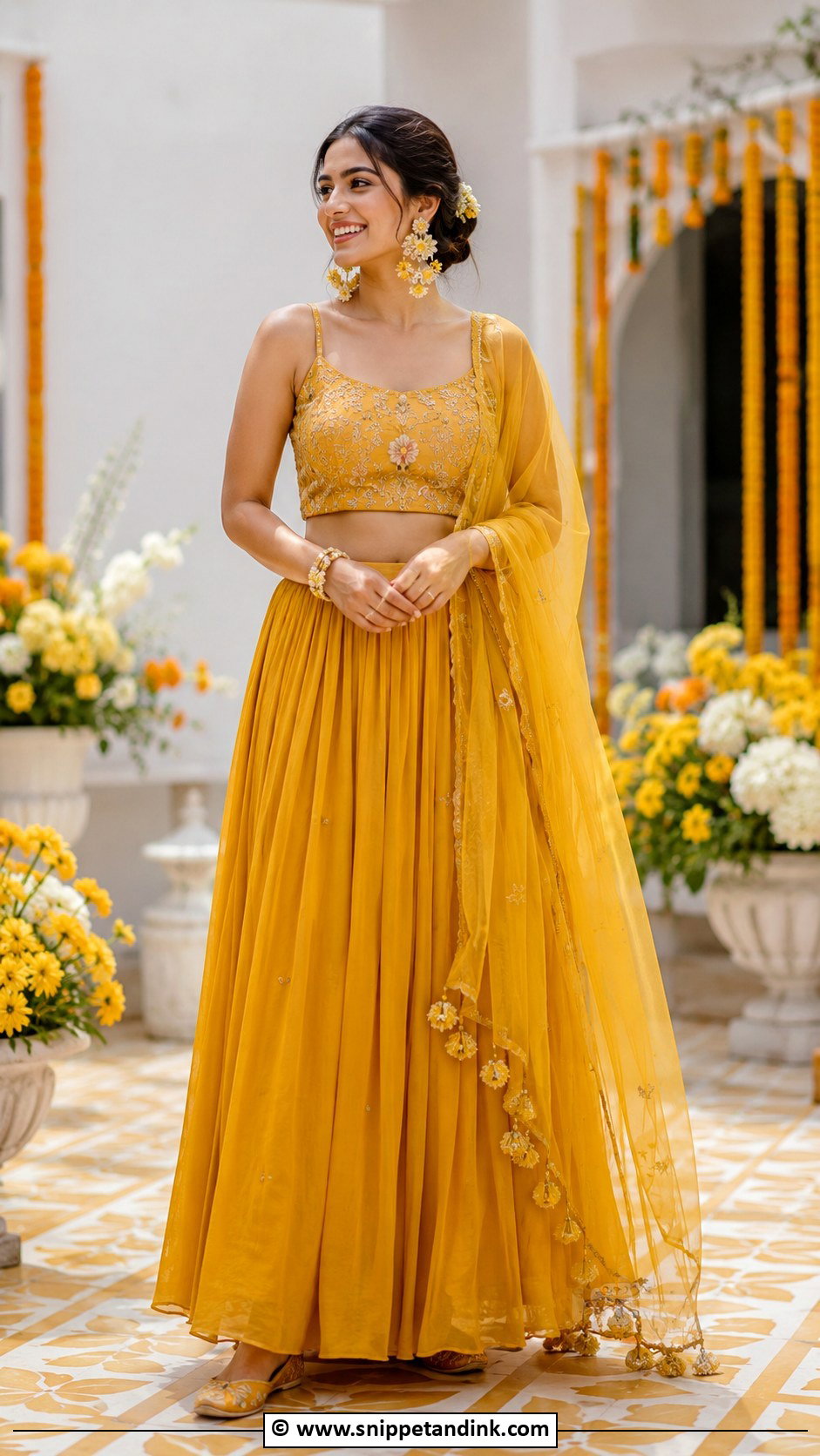 Mustard Lehenga Choli For Haldi - Snippet and Ink - 30 Indian Haldi Ceremony Outfit for Sister Ideas