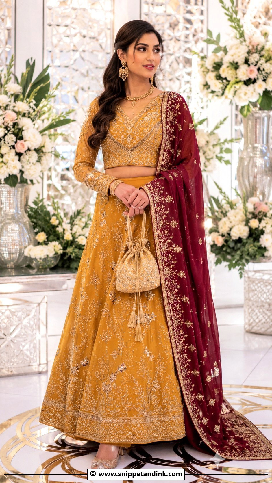 Mustard Lehenga With Maroon Dupatta Barat Dress - Snippet and Ink - 30 Barat Dresses Pakistani for Sisters