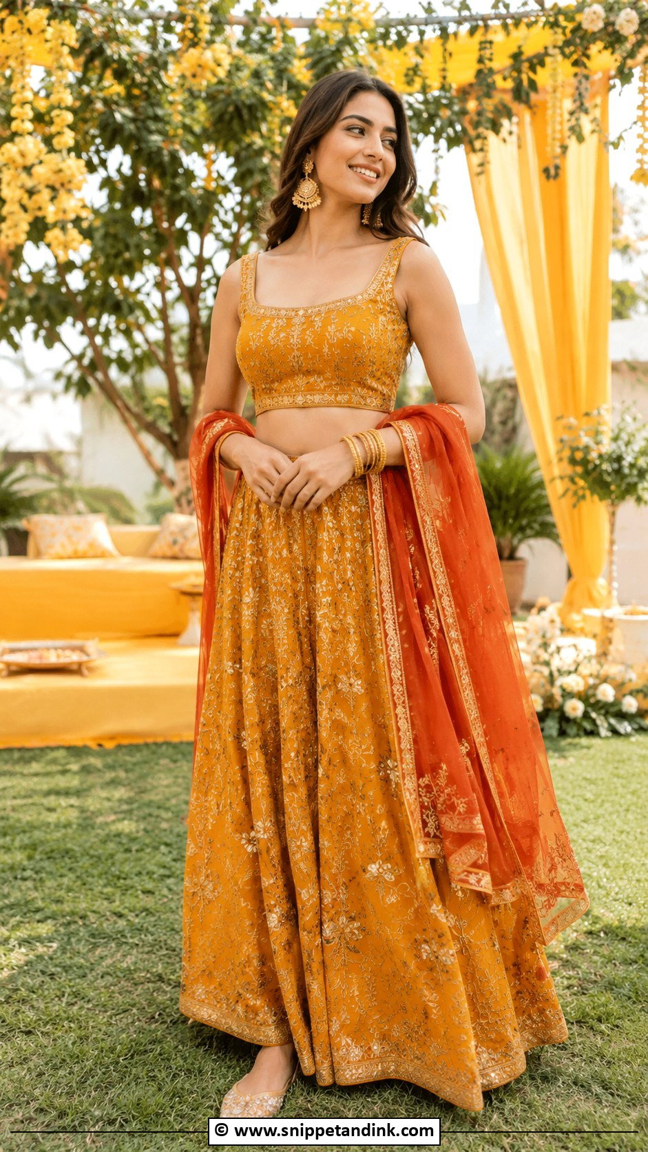 Mustard Lehenga for Haldi - Snippet and Ink - 30 Haldi Dress Ideas for Sisters