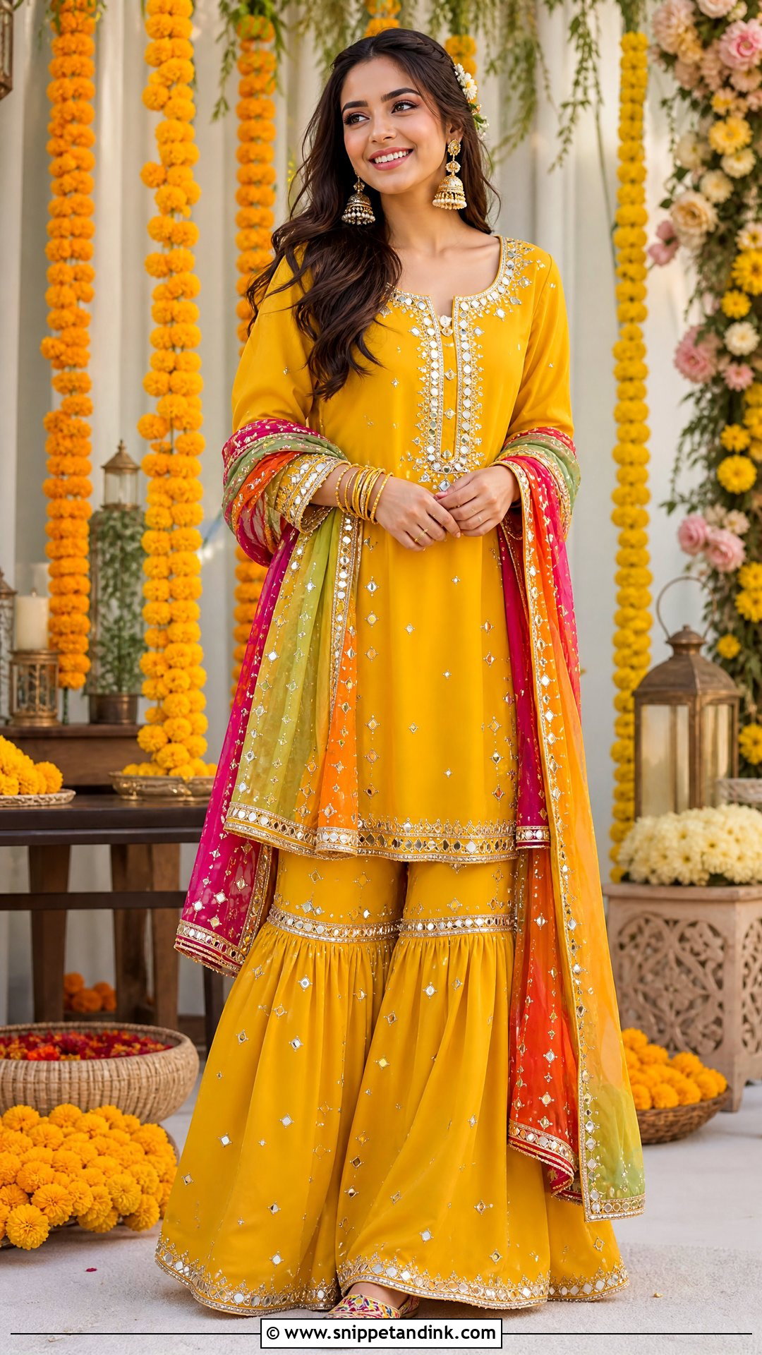 Mustard Long Shirt With Sharara - Snippet and Ink - 25 Pakistani Long Shirt Wedding Dress Ideas