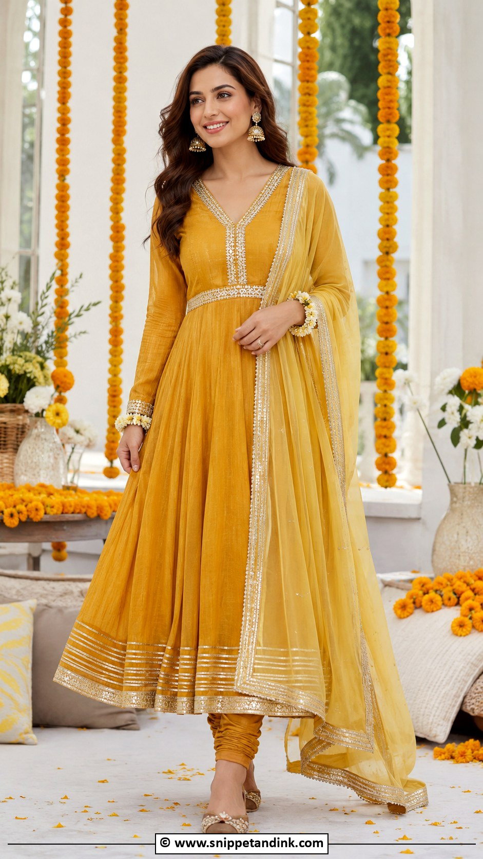Mustard Mehandi Anarkali Outfit - Snippet and Ink - 30 Mehandi Outfits