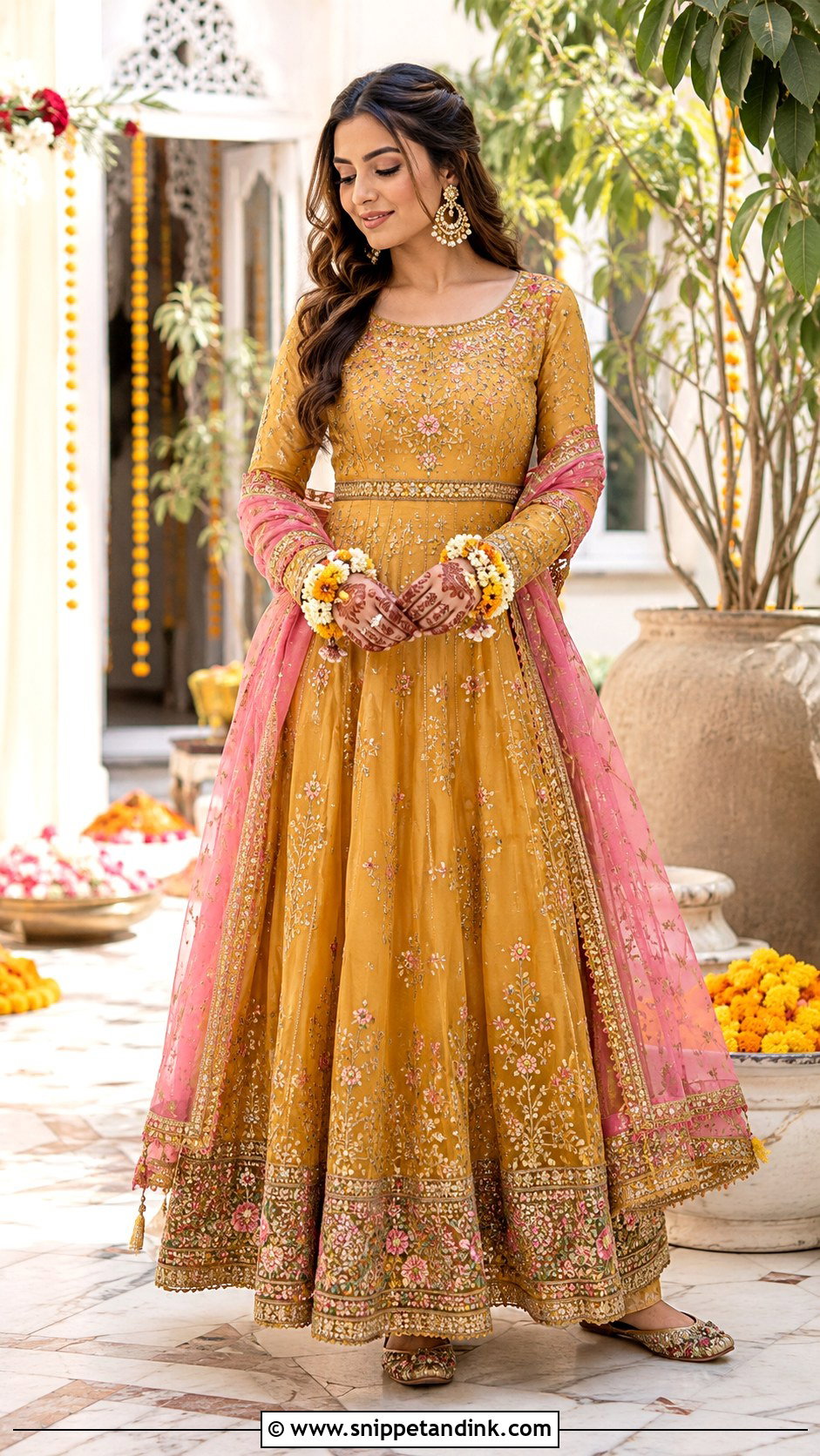 Mustard Mehendi Anarkali For Bride - Snippet and Ink - 30 Unique Mehendi Outfits for Bride