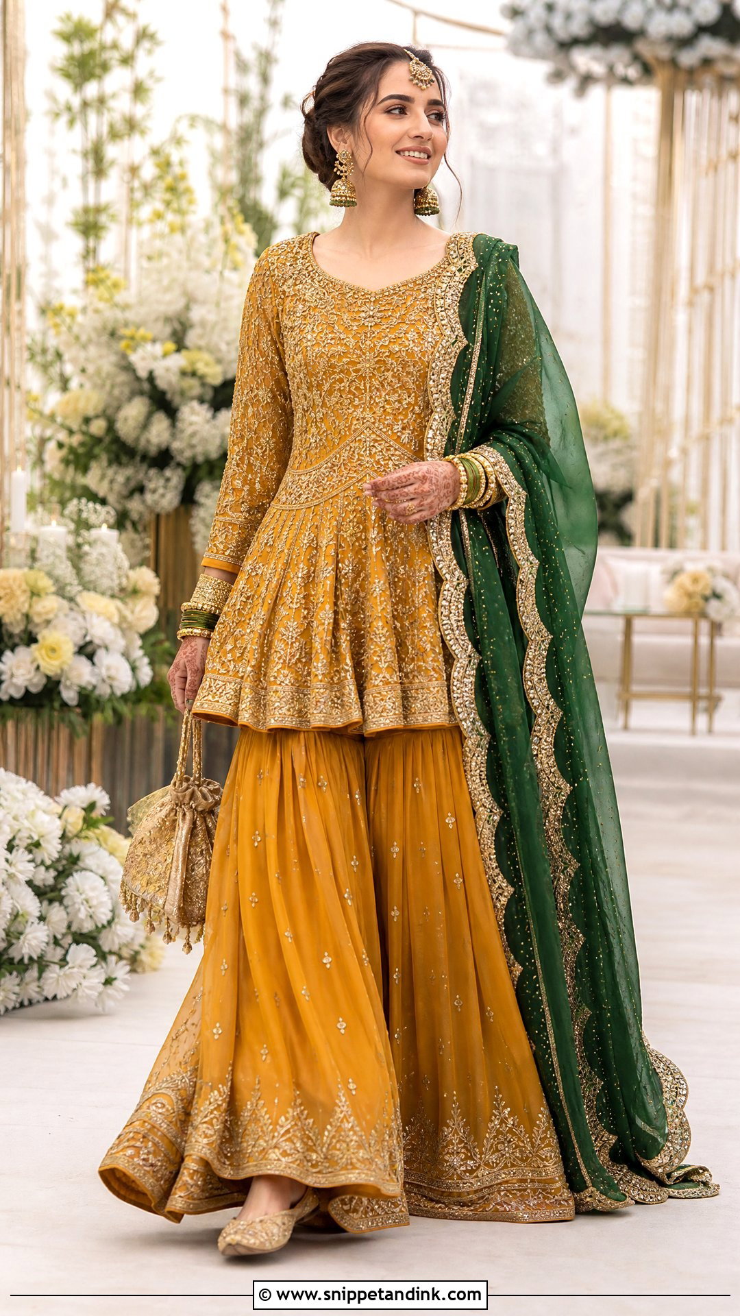 Mustard Mehndi Bridal Sharara - Snippet and Ink - 20 Pakistani Mehndi Bridal Wear Ideas