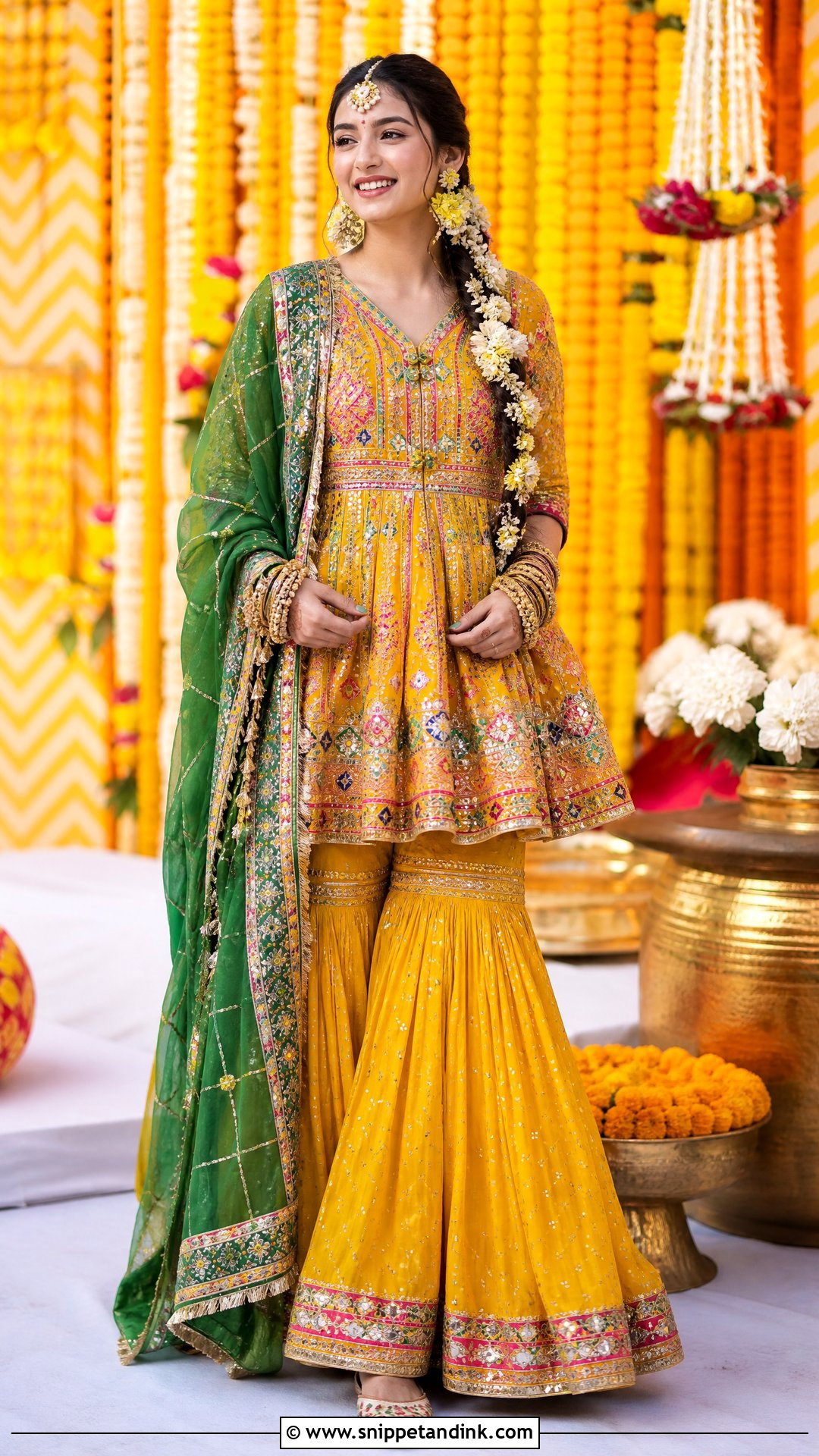 Mustard Mehndi Bridal Sharara - Snippet and Ink - 20 Sharara for Bride Ideas