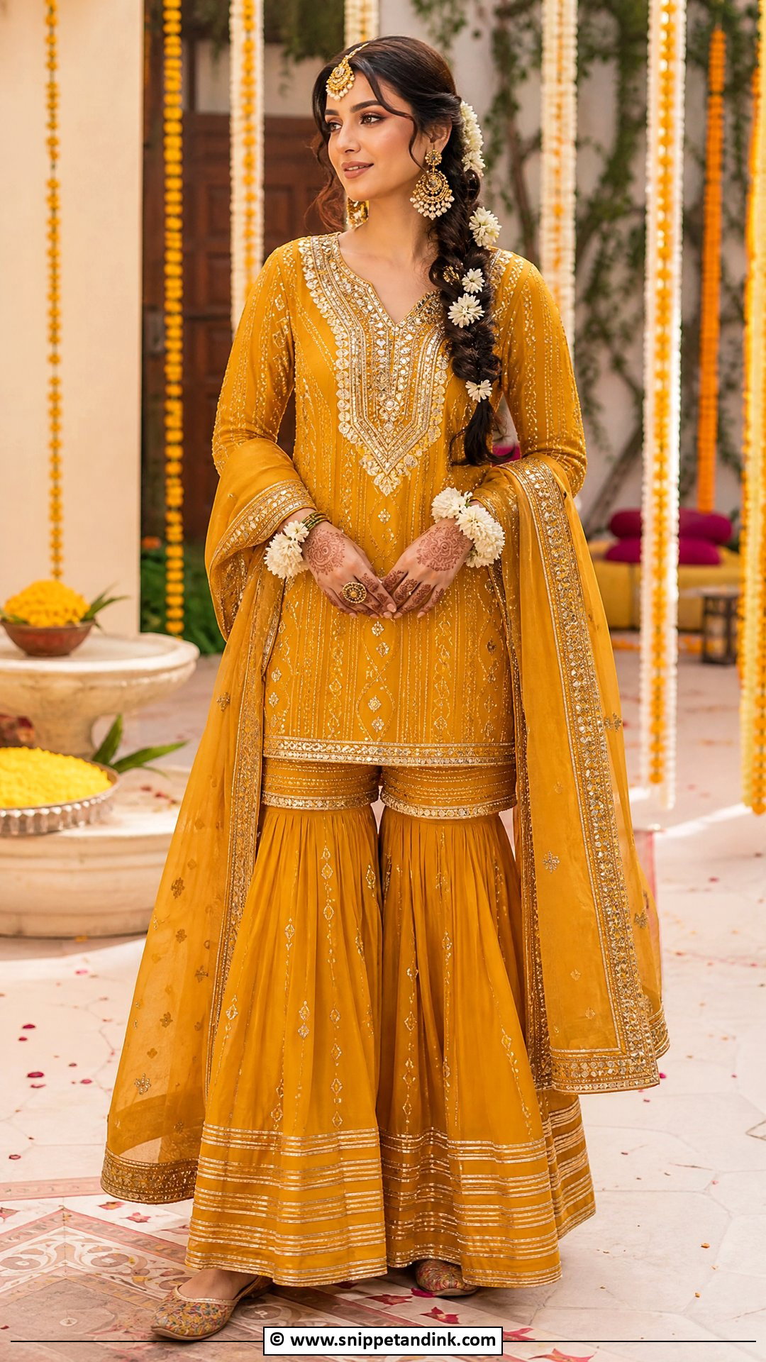 Mustard Mehndi Dress For Bride - Snippet and Ink - 35 Mehndi Dress for Bride Ideas
