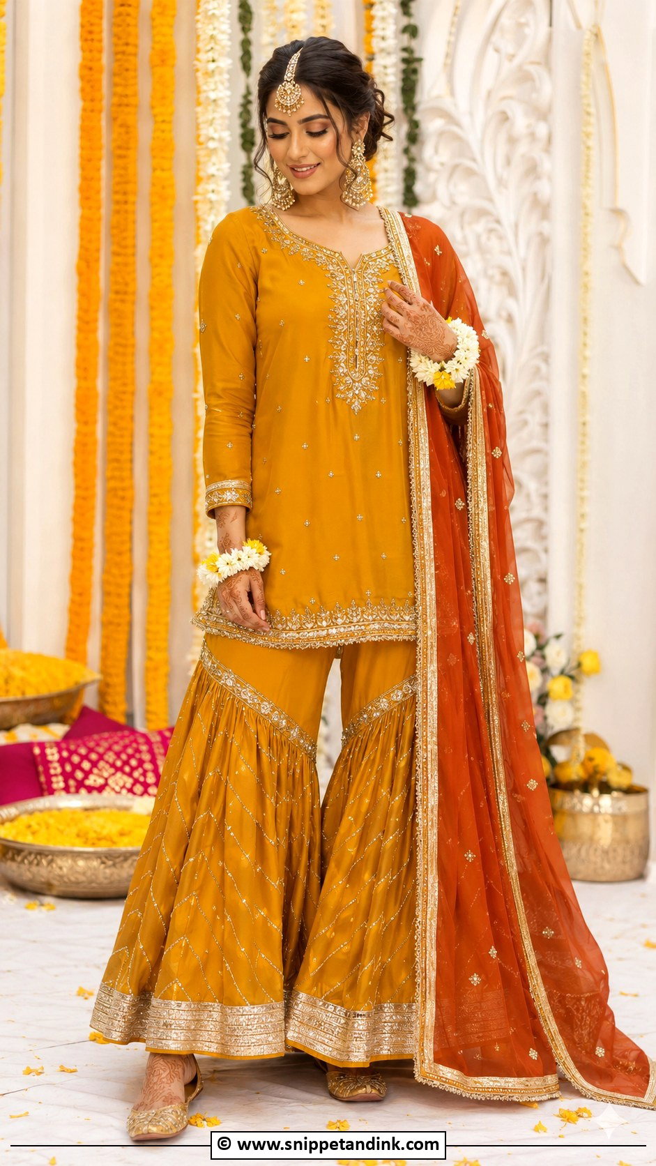 Mustard Mehndi Gharara Outfit - Snippet and Ink - 30 Pakistani Mehndi Dresses