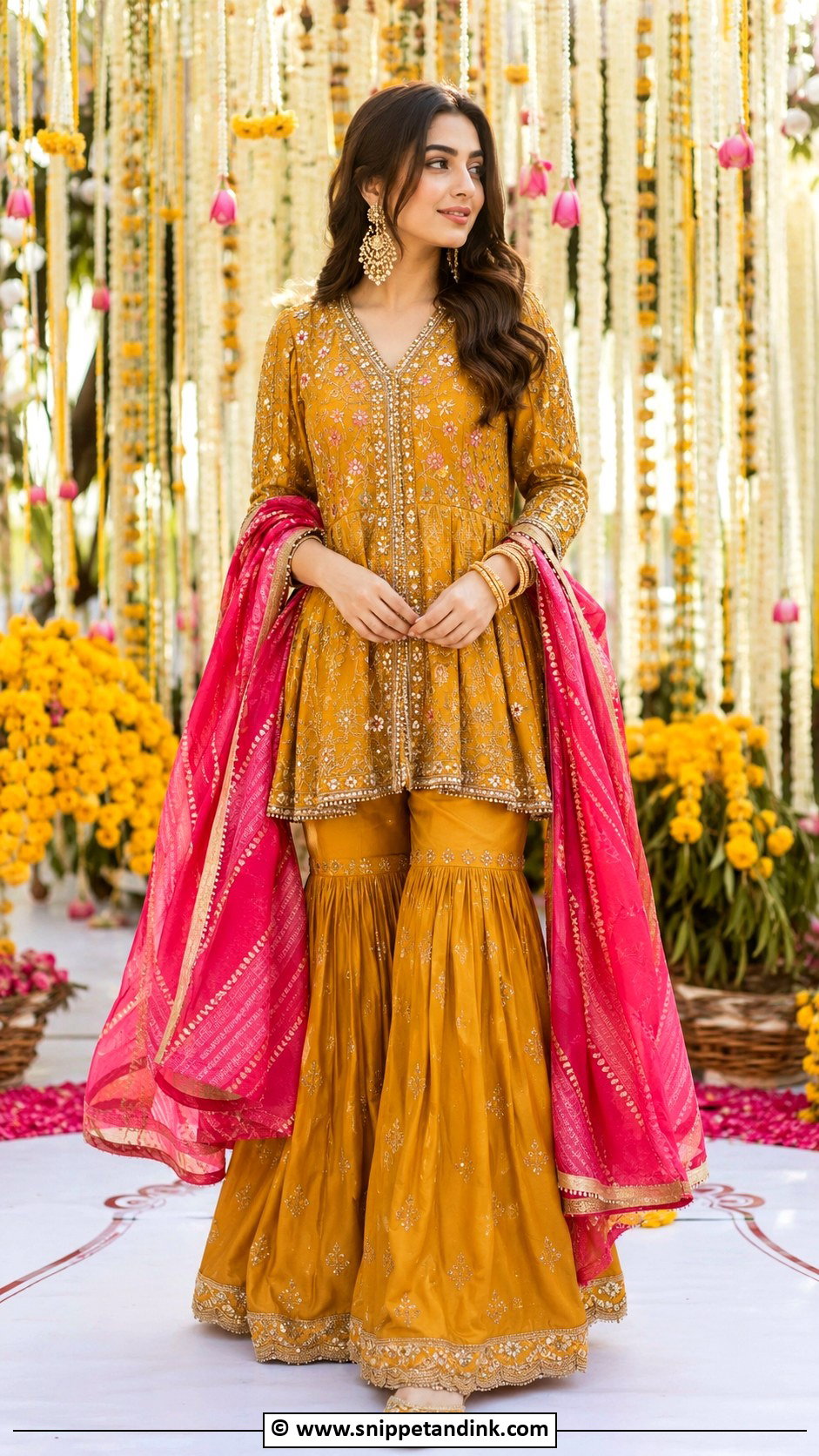 Mustard Mehndi Peplum Sharara - Snippet and Ink - 30 Pakistani Mehndi Dress Ideas