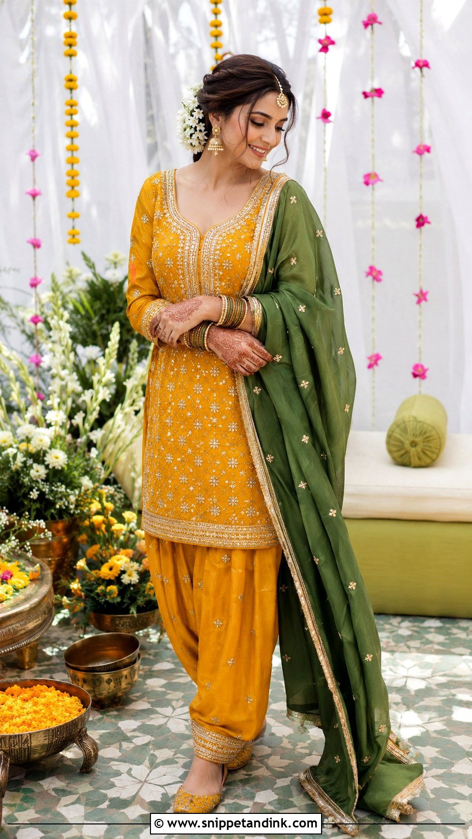 Mustard Mehndi Salwar Kameez - Snippet and Ink - 20 90s Indian Bride Ideas