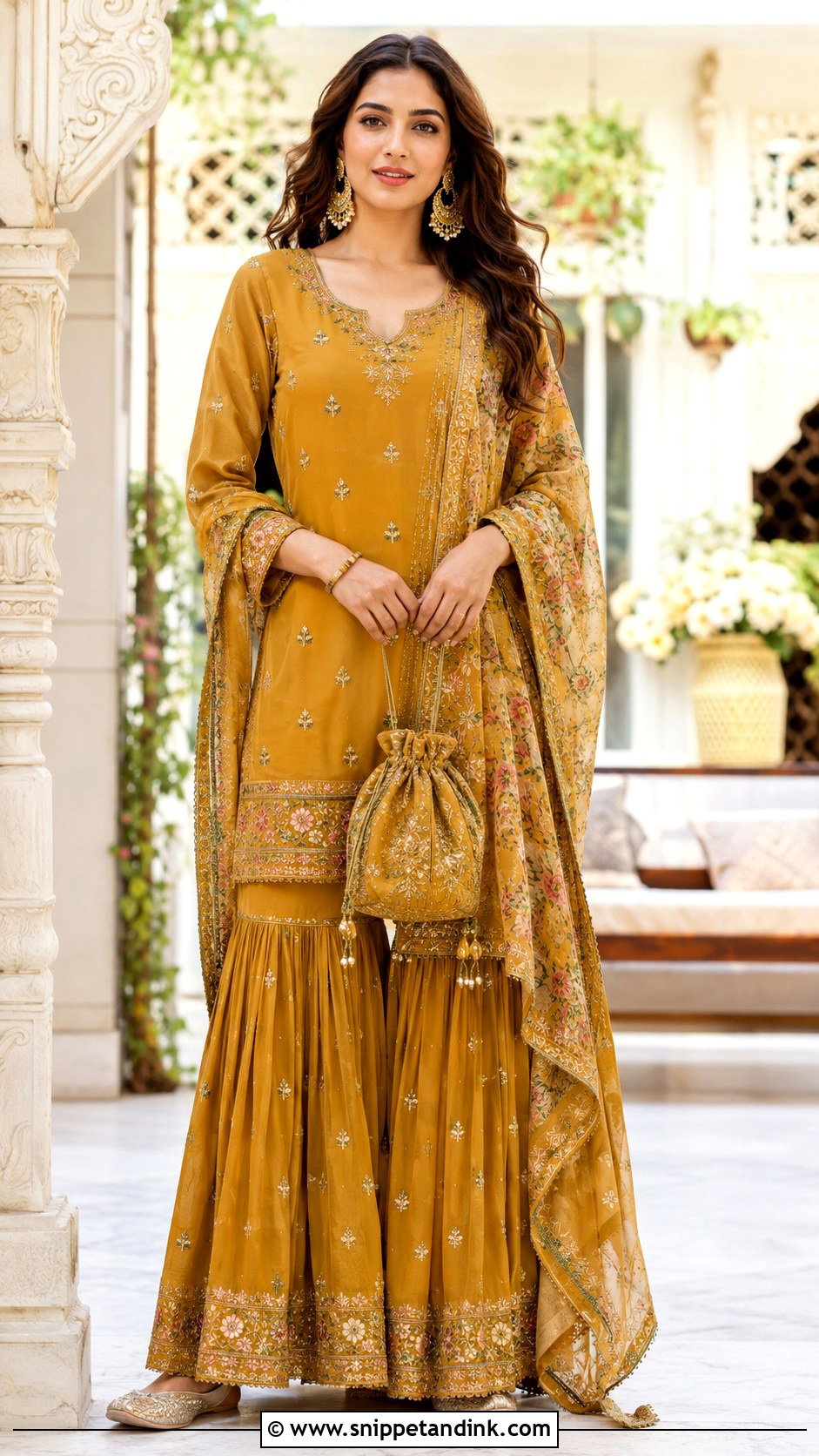 Mustard Mehndi Sharara With Short Kurti - Snippet and Ink - 25 Mehndi Sharara Outfit Ideas