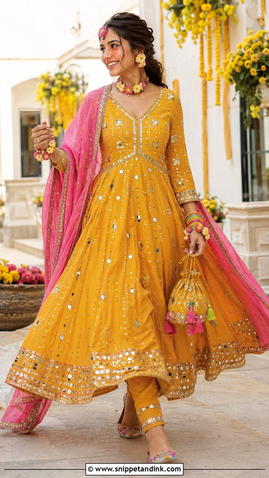 Mustard Mirror Work Bridal Anarkali Suit - Snippet and Ink - 20 Bridal Anarkali Suits Brides