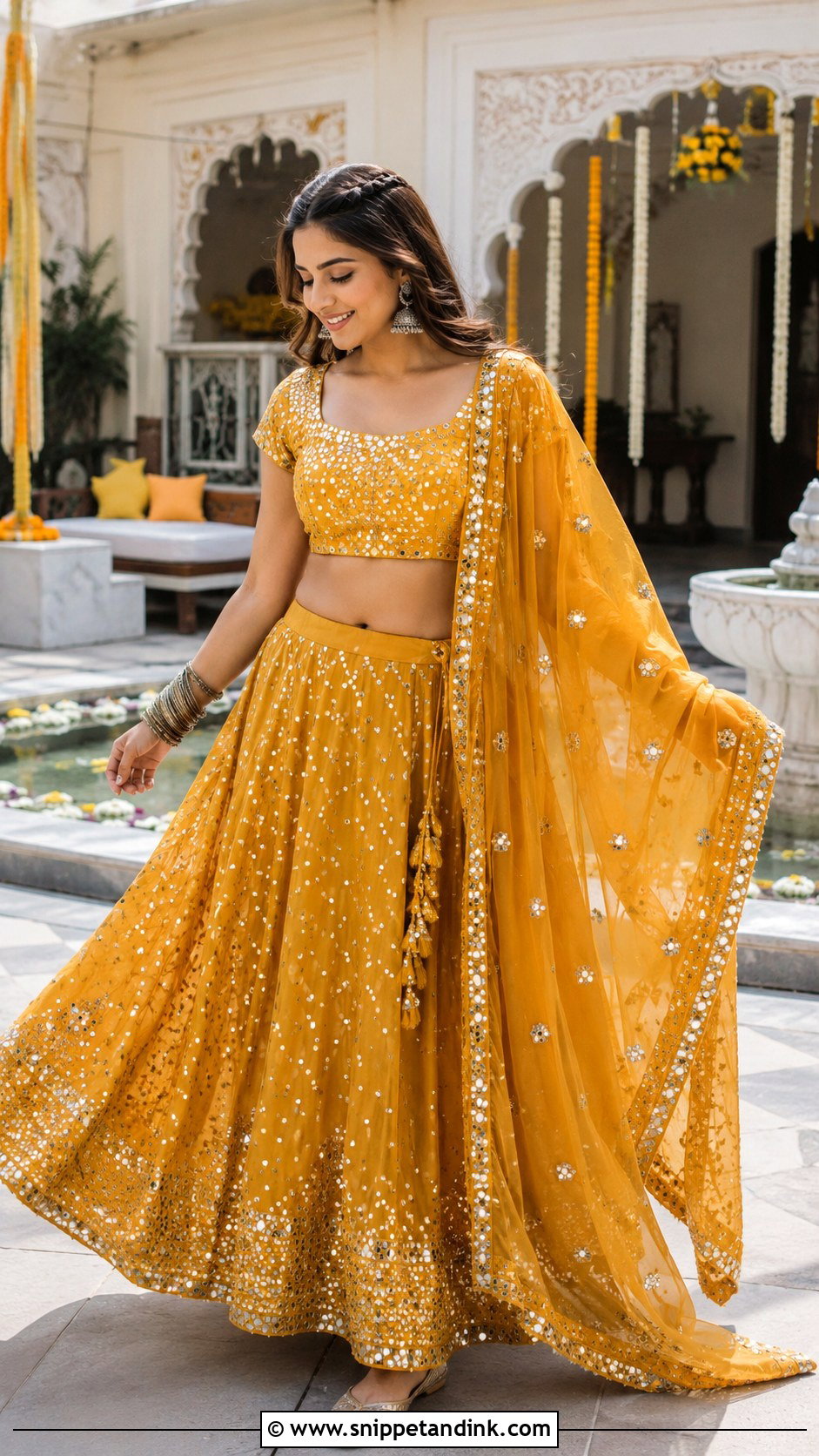 Mustard Mirror Work Haldi Lehenga - Snippet and Ink - 20 Haldi Lengha Ideas