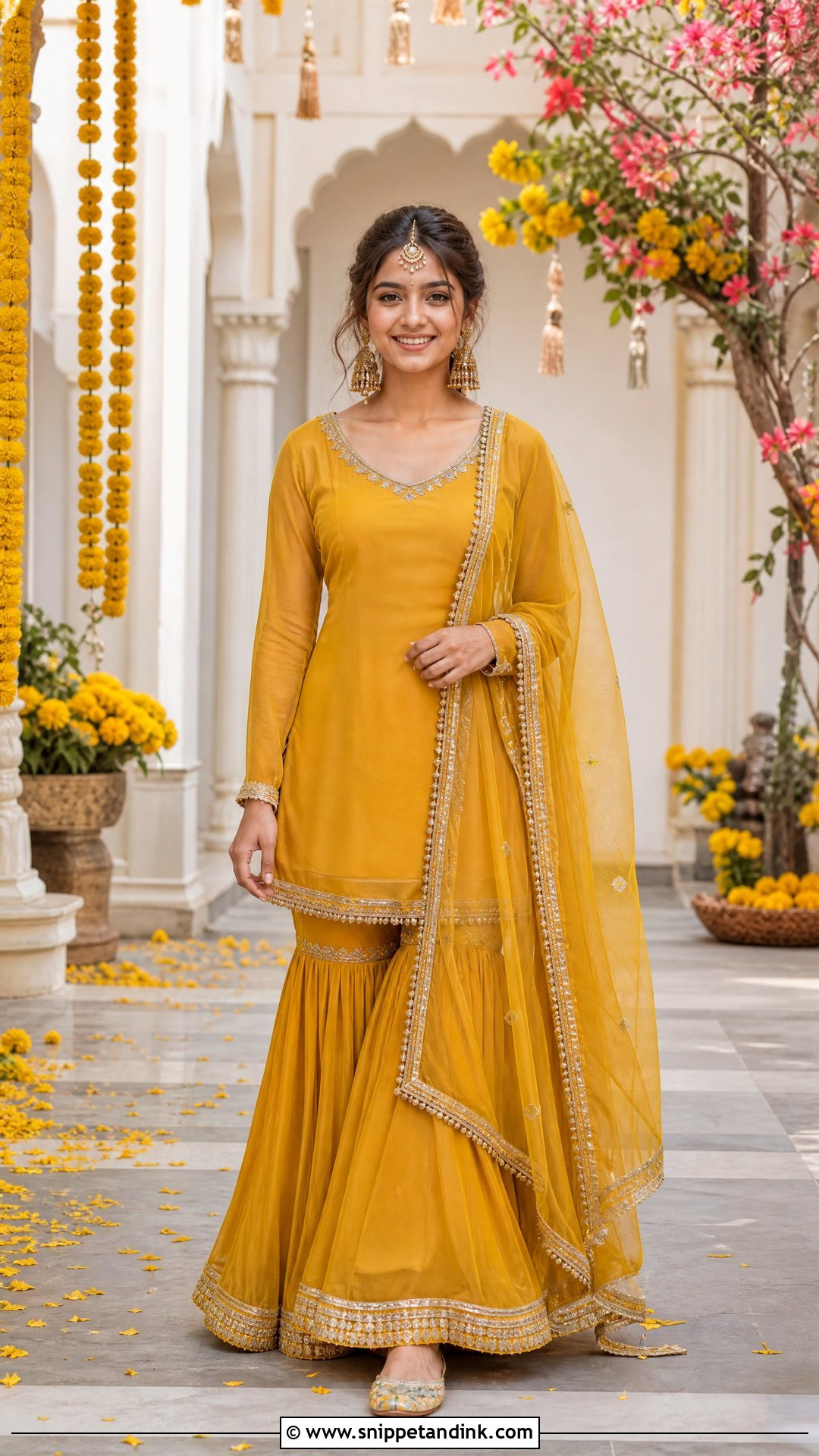 Mustard Organza Gharara Haldi Outfit - Snippet and Ink - 20 Organza Haldi Outfit Ideas