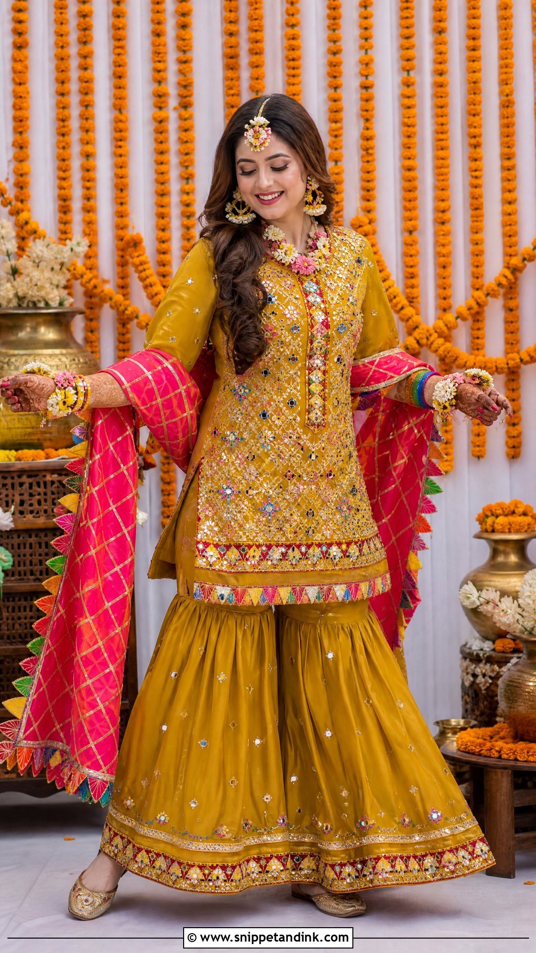 Mustard Pakistani Bridal Mehndi Gharara - Snippet and Ink - 20 Pakistani Bridal Wedding Dresses
