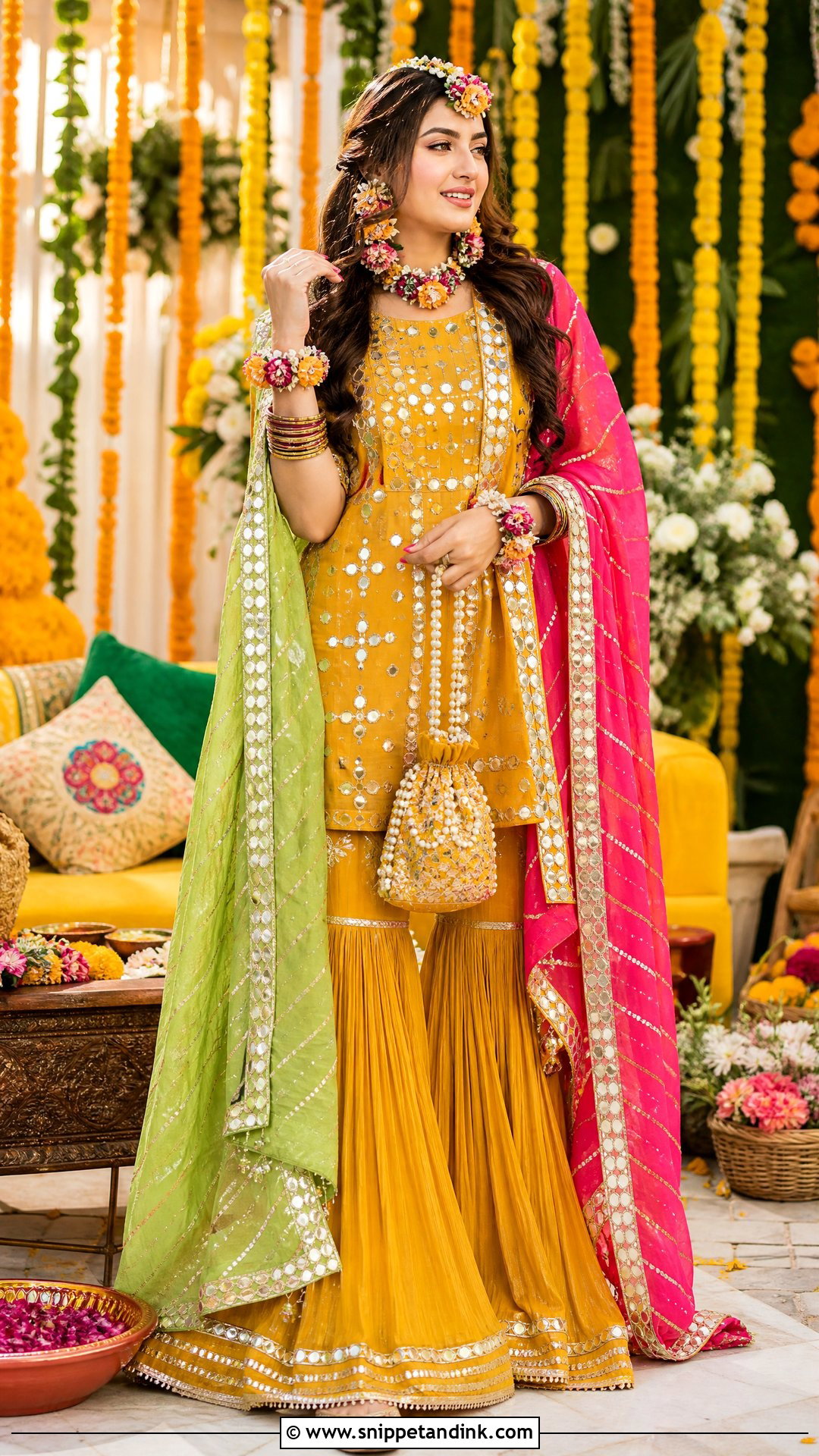 Mustard Pakistani Mehndi Sharara Dress - Snippet and Ink - 25 Pakistani Fancy Dresses for Wedding