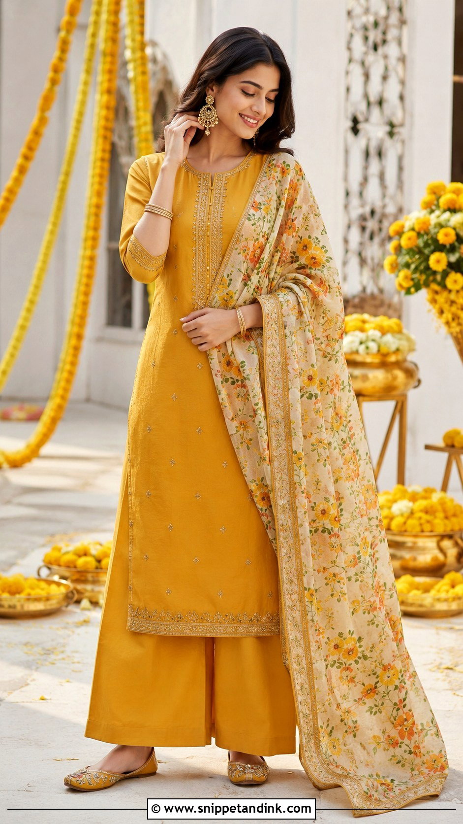 Mustard Palazzo Haldi Suit - Snippet and Ink - 25 Haldi Suit Ideas