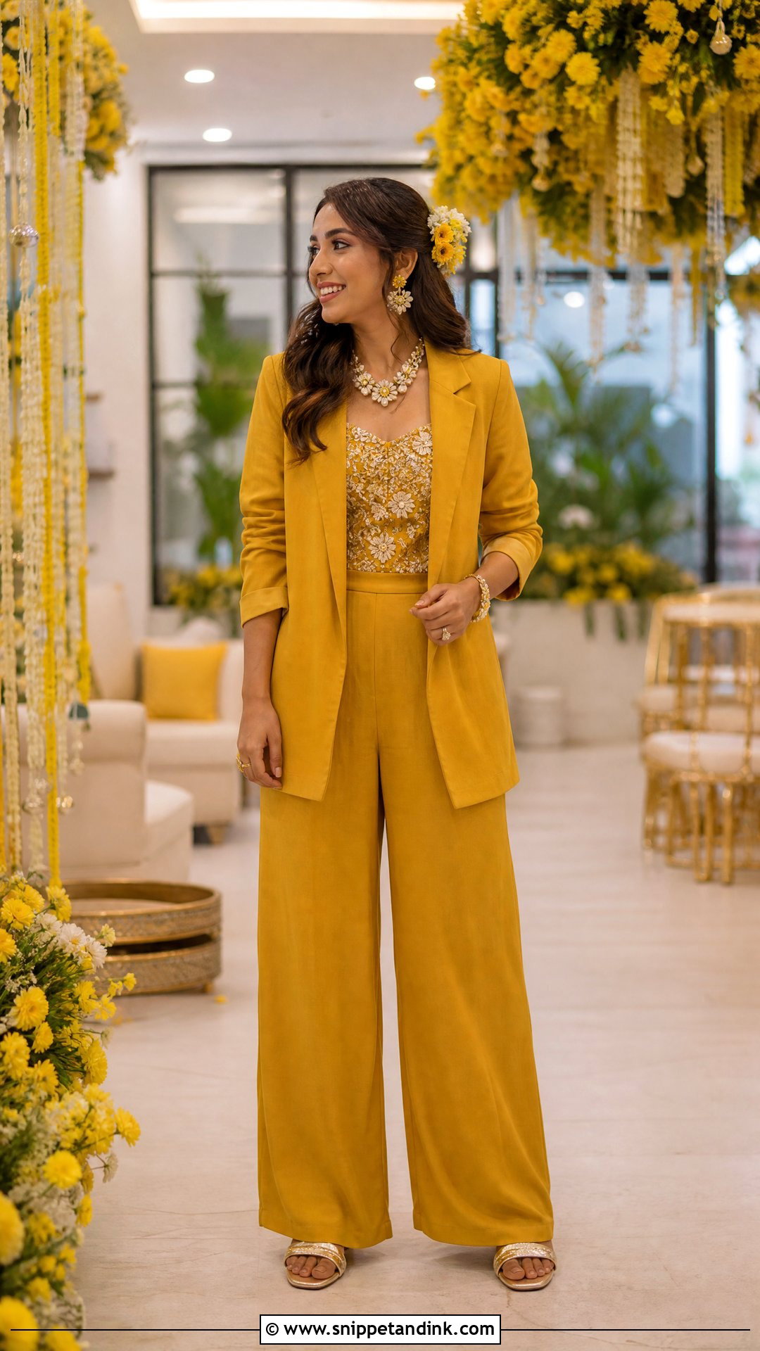 Mustard Pantsuit Haldi Outfit - Snippet and Ink - 20 Haldi Western Outfit Ideas