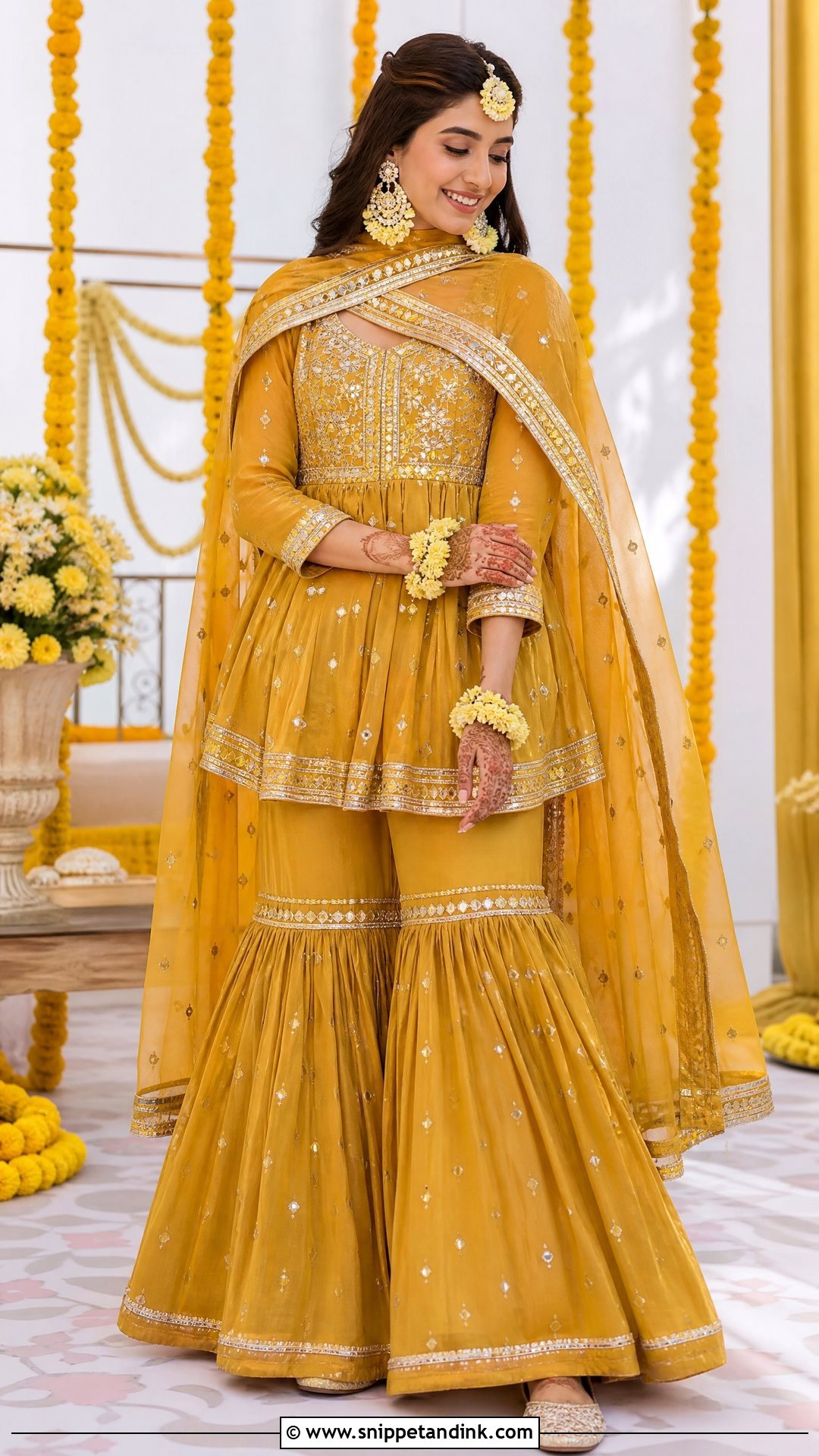 Mustard Peplum Gharara Haldi Suit - Snippet and Ink - 20 Haldi Clothes for Bride Ideas
