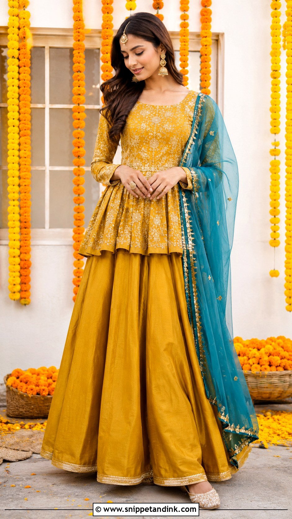 Mustard Peplum Mehndi Dress - Snippet and Ink - 20 Mehndi Event Dresses