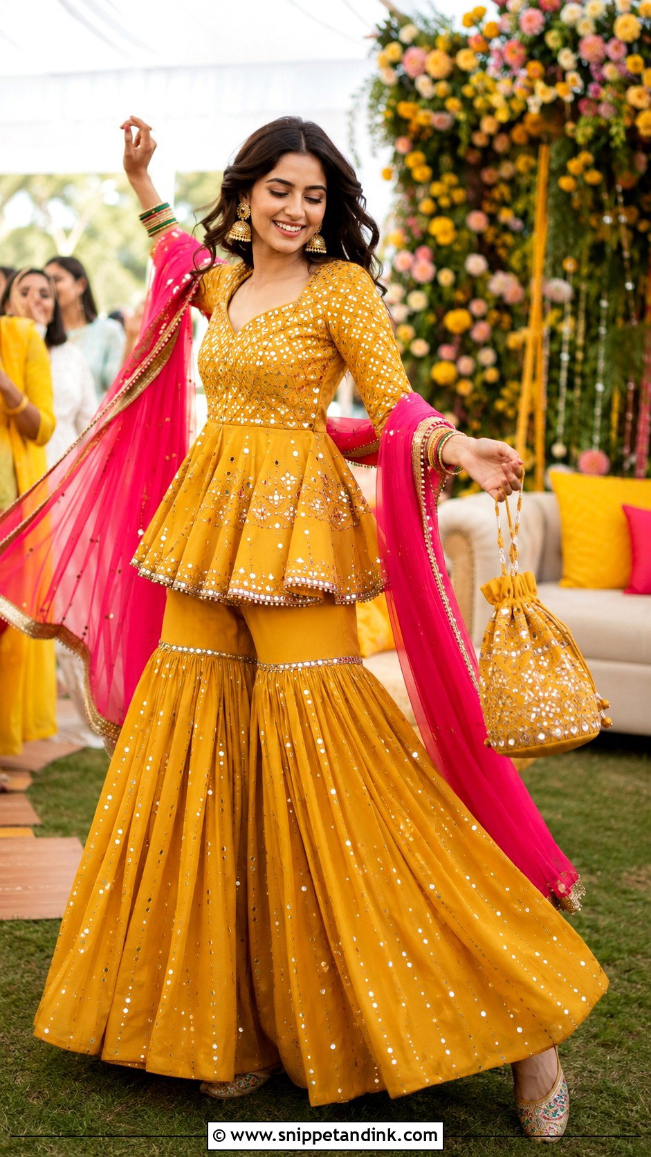 Mustard Peplum Sharara Mehendi Suit - Snippet and Ink - 20 Mehendi Suits Mehndi Outfit
