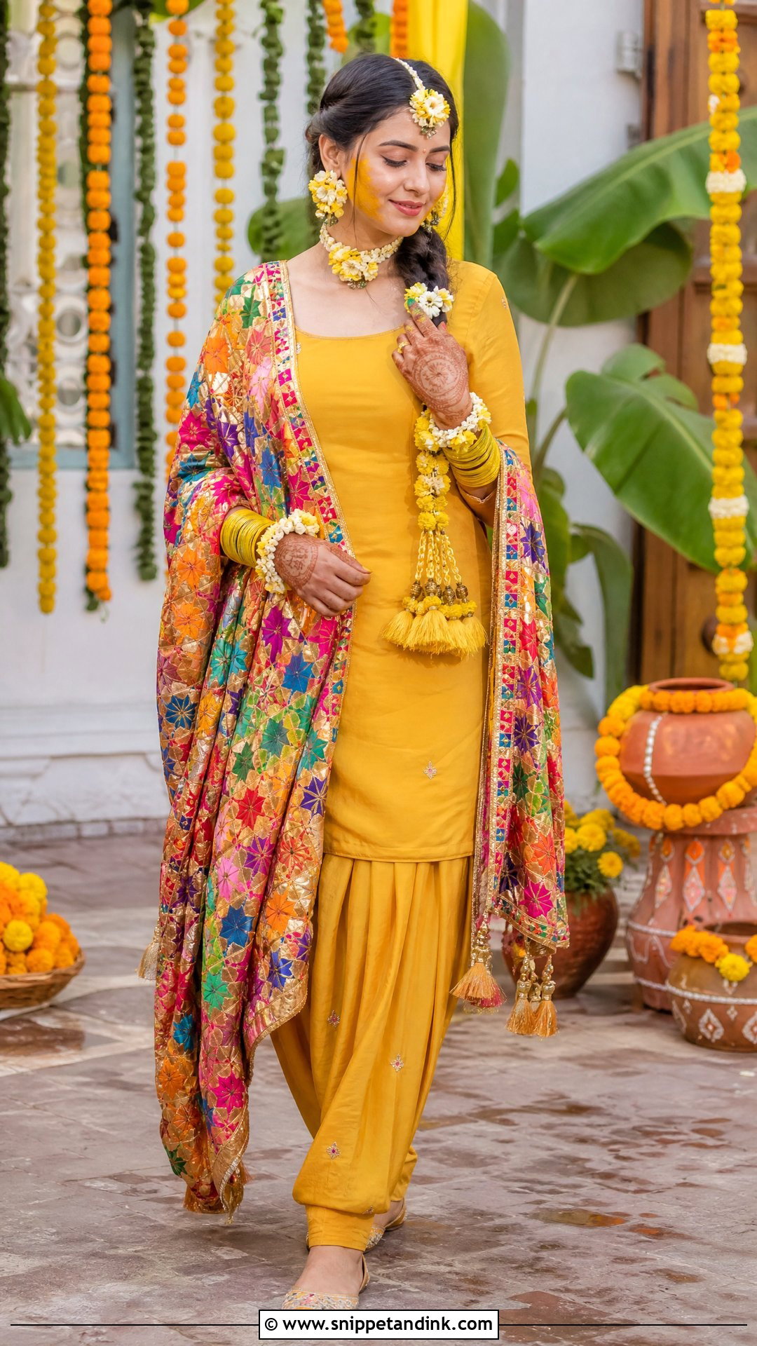 Mustard Phulkari Punjabi Bridal Patiala Suit - Snippet and Ink - 20 Punjabi Bridal Wedding Suit Ideas