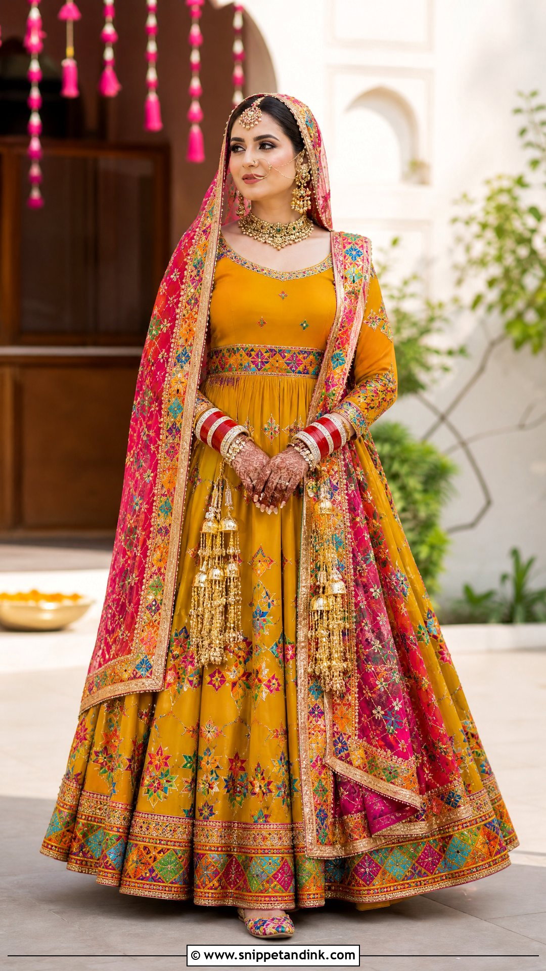 Mustard Punjabi Bridal Phulkari Lehenga - Snippet and Ink - 25 Sikh Wedding Dress Punjabi Bride Ideas
