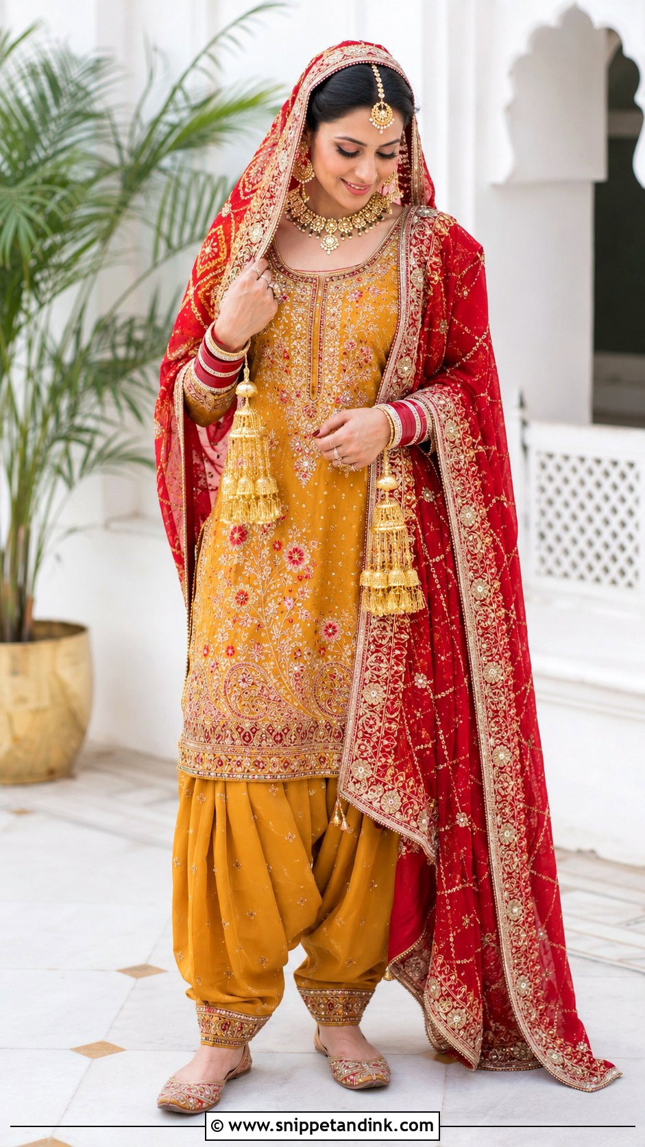 Mustard Punjabi Bridal Suit With Red Dupatta - Snippet and Ink - 25 Punjabi Wedding Suit Bridal Sikh Bride Ideas