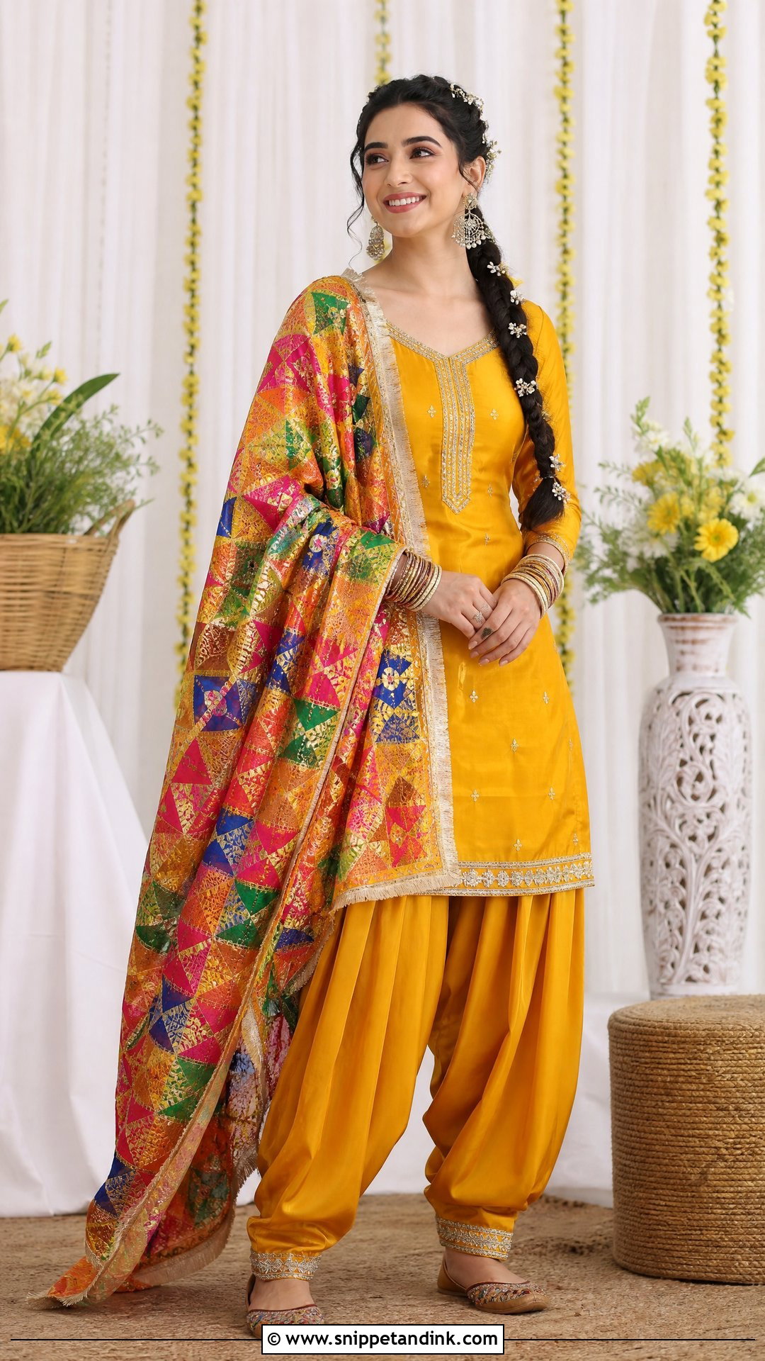 Mustard Punjabi Phulkari Suit For Wedding - Snippet and Ink - 25 Trending Punjabi Suits for Wedding