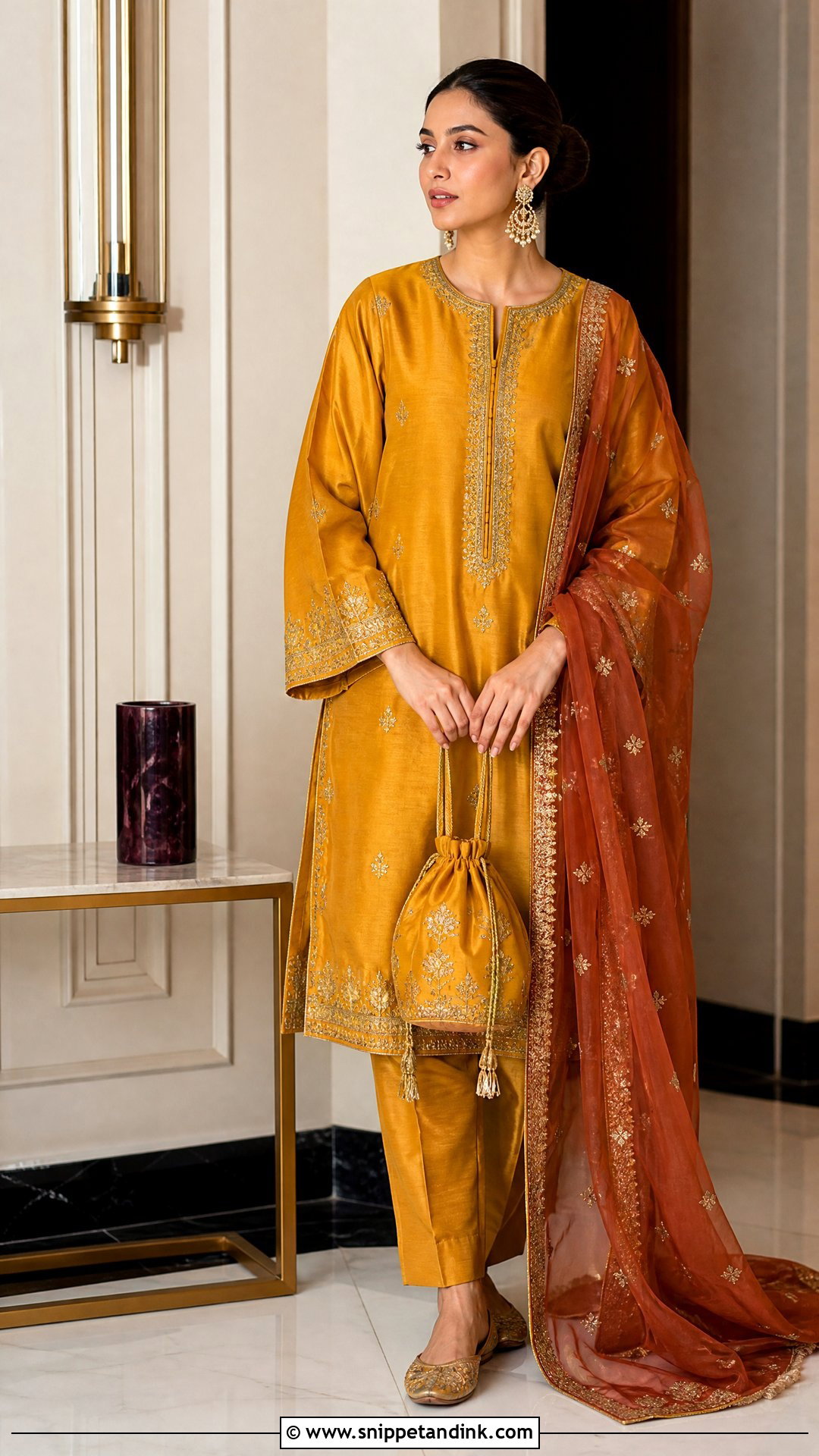 Mustard Raw Silk Haldi Dress - Snippet and Ink - 20 Pakistani Haldi Dress Ideas