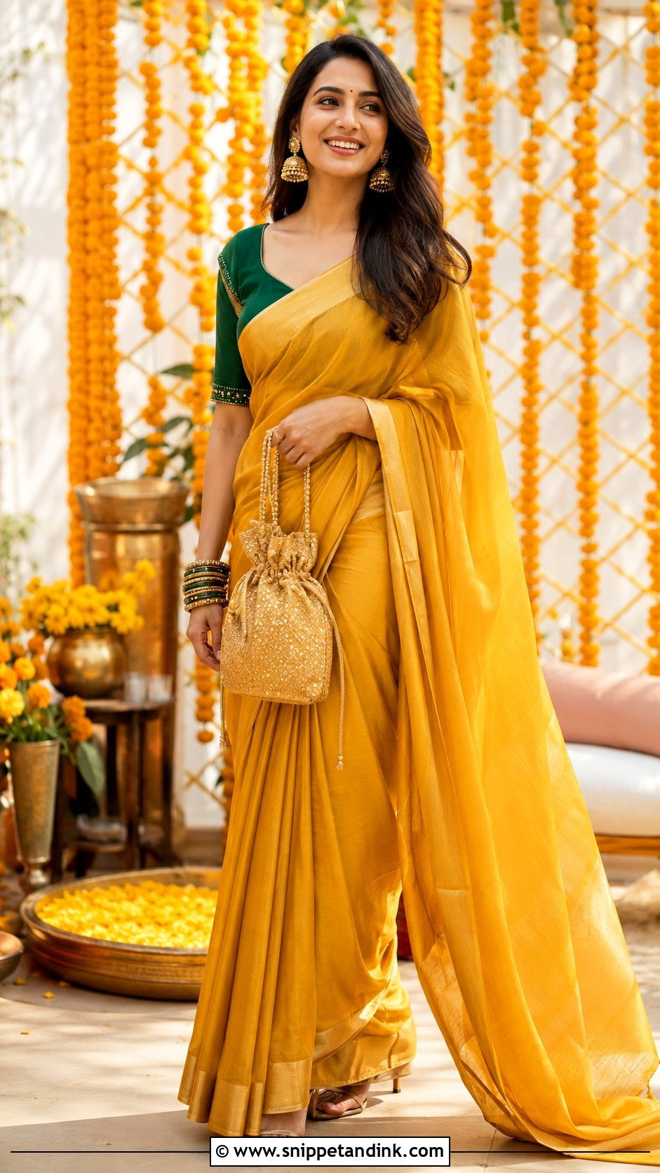 Mustard Saree For Haldi - Snippet and Ink - 30 Haldi Dresses